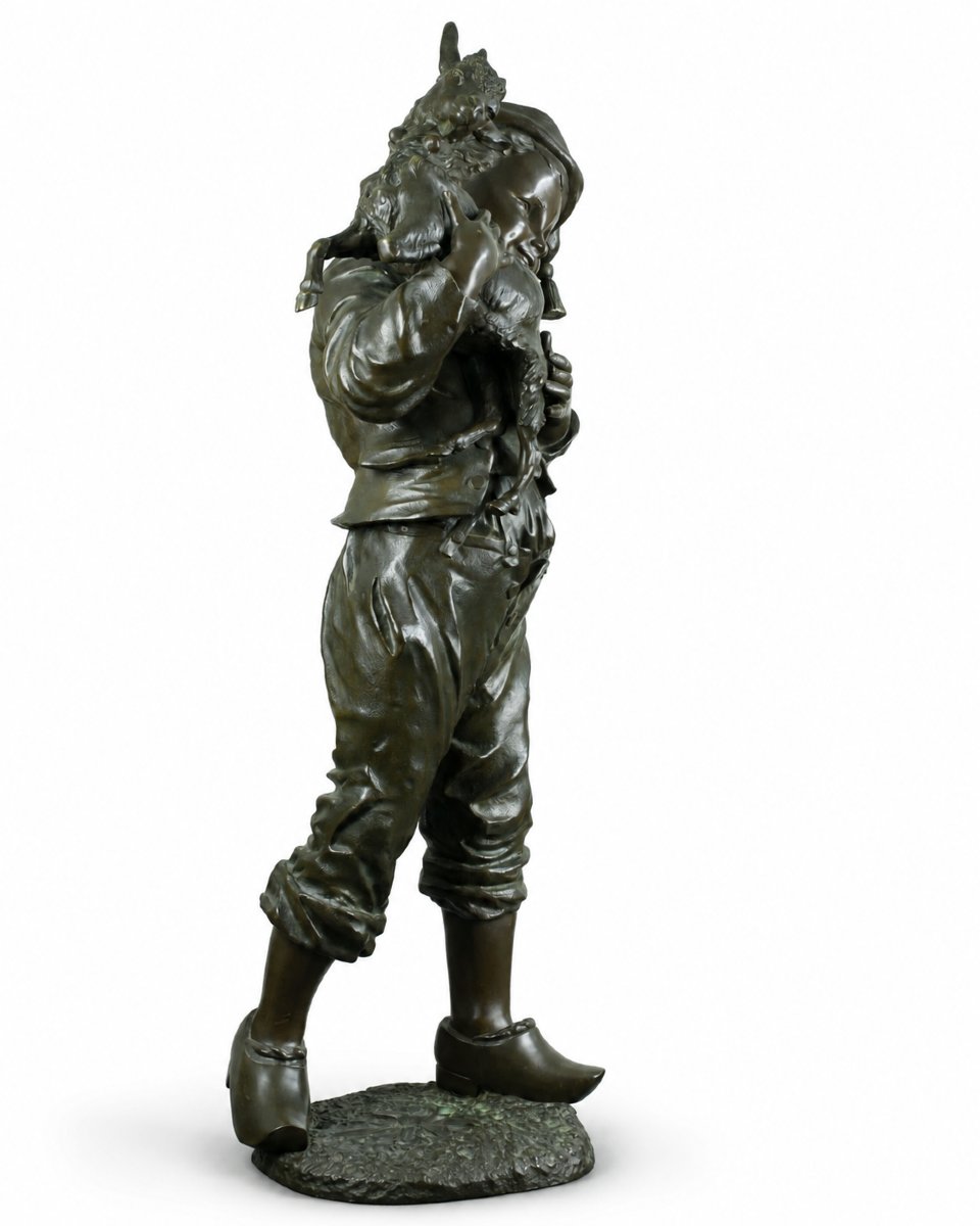  émile Laporte, Large Bronze Portrait Of A Young Shepherd And A Kid, An Allegory Of Youth, 101 Cm -photo-3