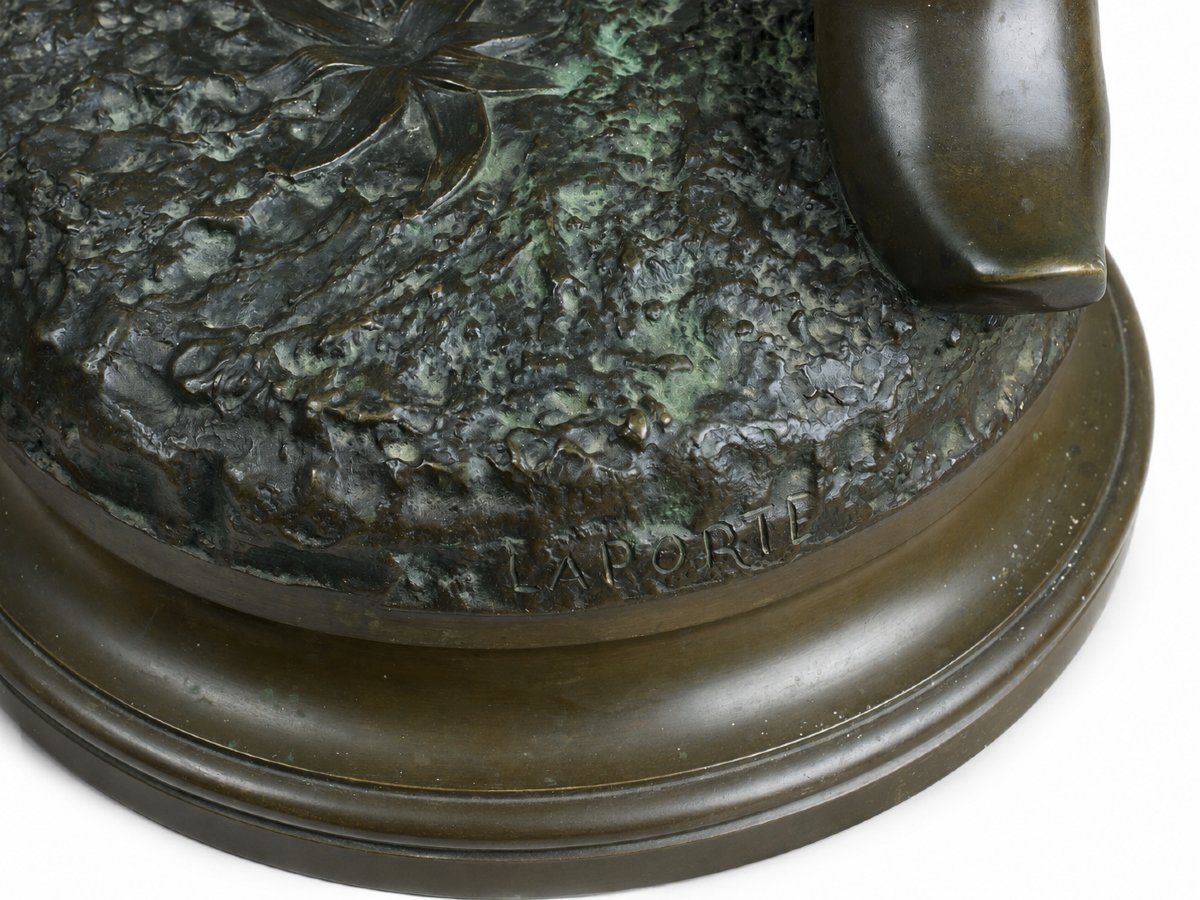  émile Laporte, Large Bronze Portrait Of A Young Shepherd And A Kid, An Allegory Of Youth, 101 Cm -photo-4