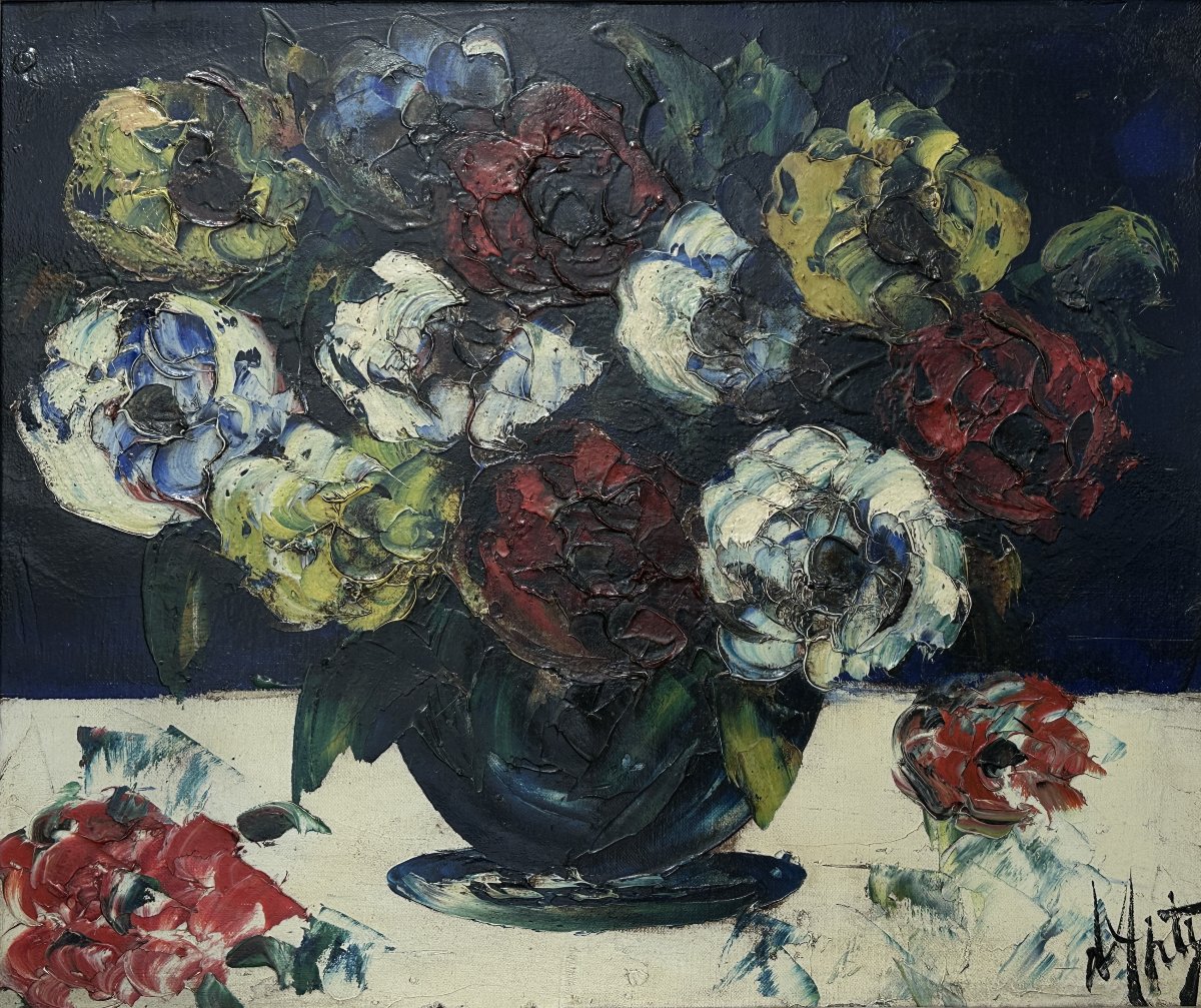 Henri d'Anty, "bouquet Of Peonies In A Vase," Hst XX, School Of Paris, Expressionist Painting, Framed-photo-3