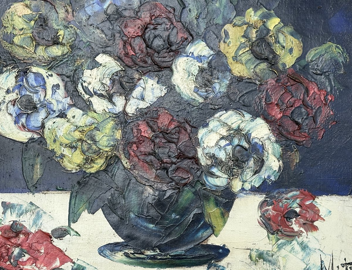 Henri d'Anty, "bouquet Of Peonies In A Vase," Hst XX, School Of Paris, Expressionist Painting, Framed-photo-4