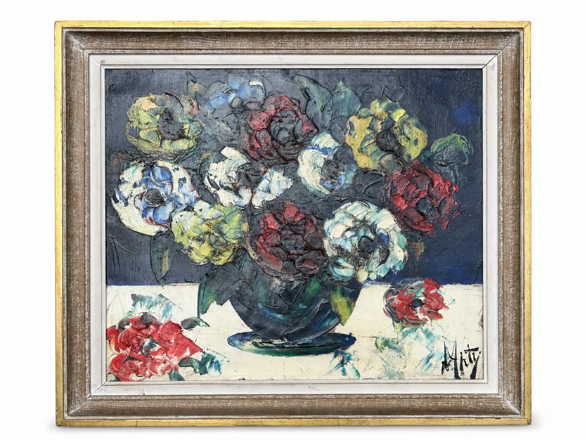 Henri d'Anty, "bouquet Of Peonies In A Vase," Hst XX, School Of Paris, Expressionist Painting, Framed