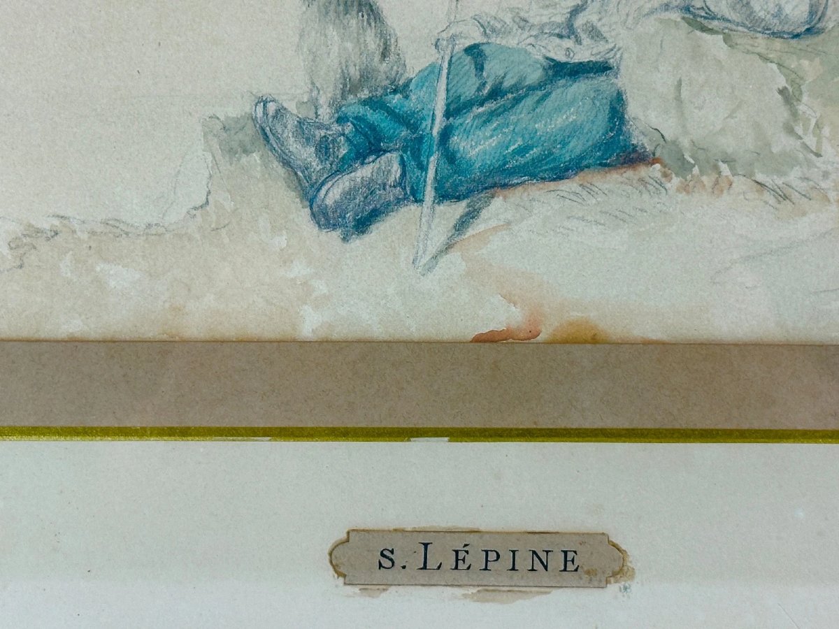 Stanislas Lépine  dessin portrait Jeune pâtre Berger chien bovins paysage 19e-photo-3