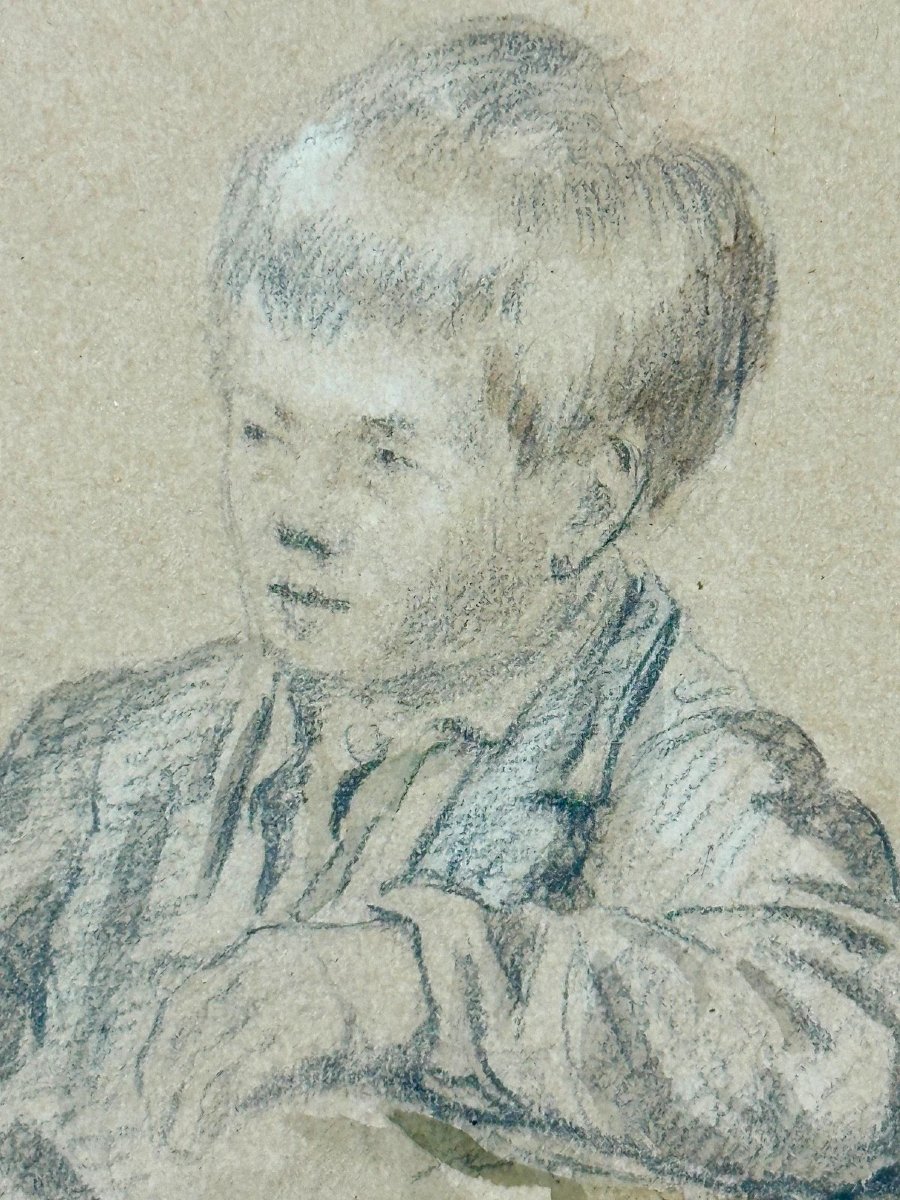 Stanislas Lépine  dessin portrait Jeune pâtre Berger chien bovins paysage 19e-photo-4