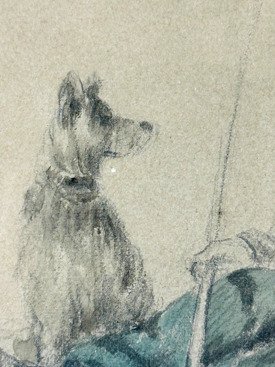 Stanislas Lépine  dessin portrait Jeune pâtre Berger chien bovins paysage 19e-photo-1