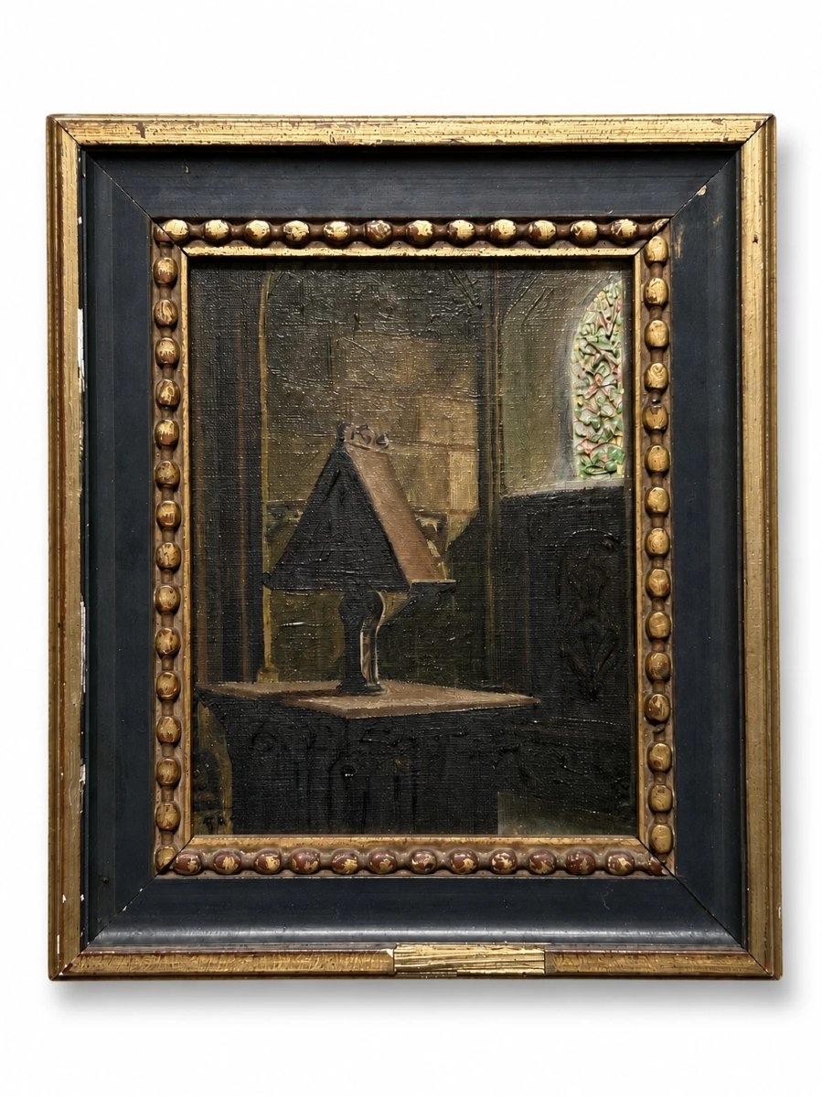Gaston Delpard Tableau Intérieur église vitrail Vitraux lutrin art déco Chartres-photo-2
