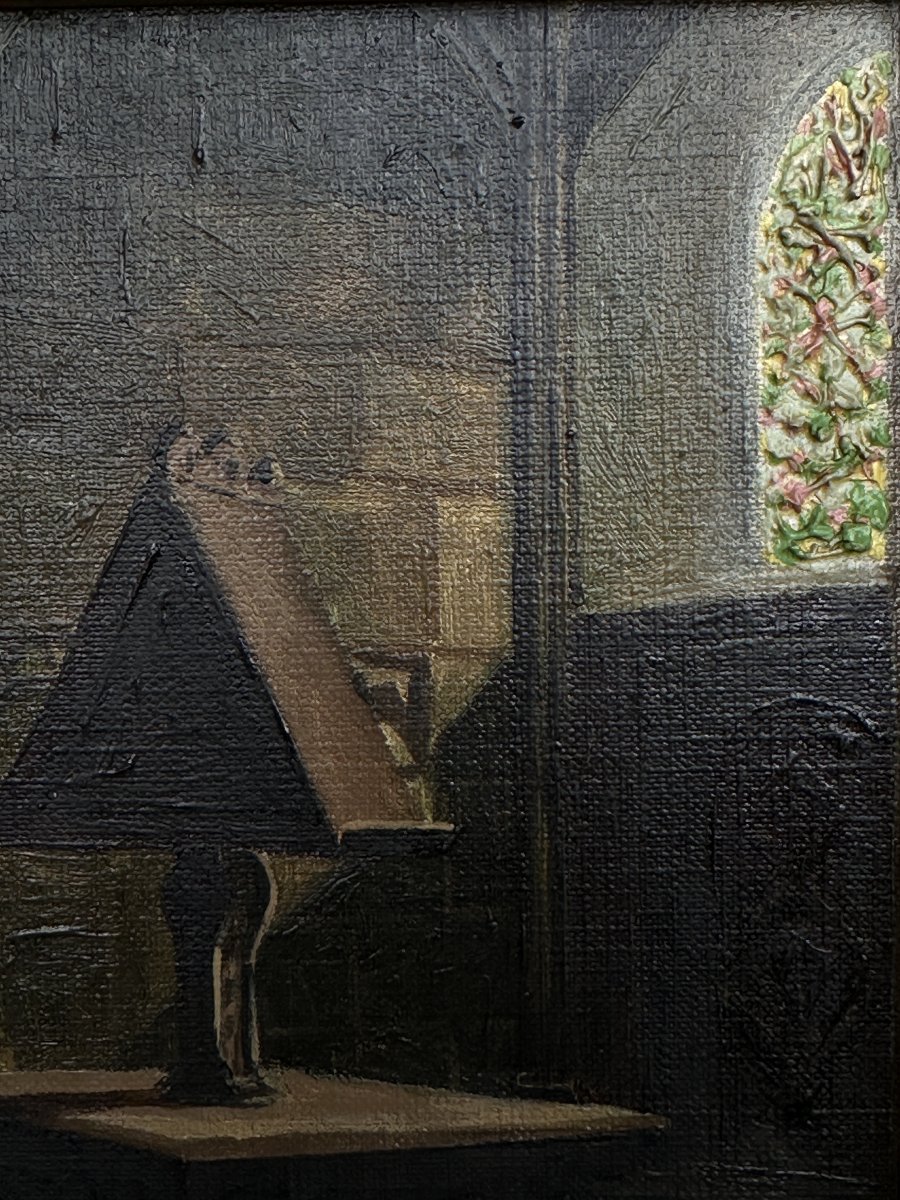 Gaston Delpard Tableau Intérieur église vitrail Vitraux lutrin art déco Chartres-photo-4