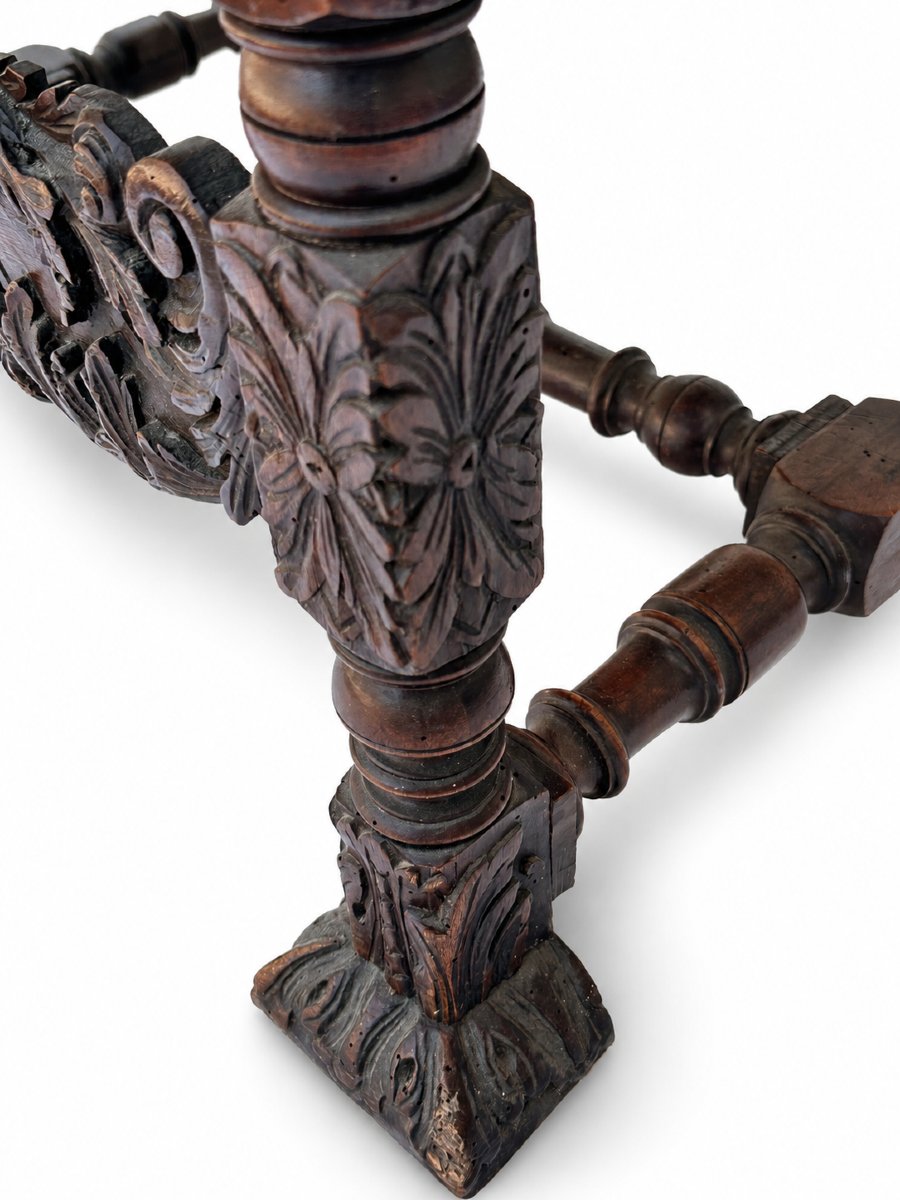 Large Ceremonial Armchair With Flat Back, Renaissance Style, Carved Wood, Dragon Motif, 19th-century Upholstery-photo-1