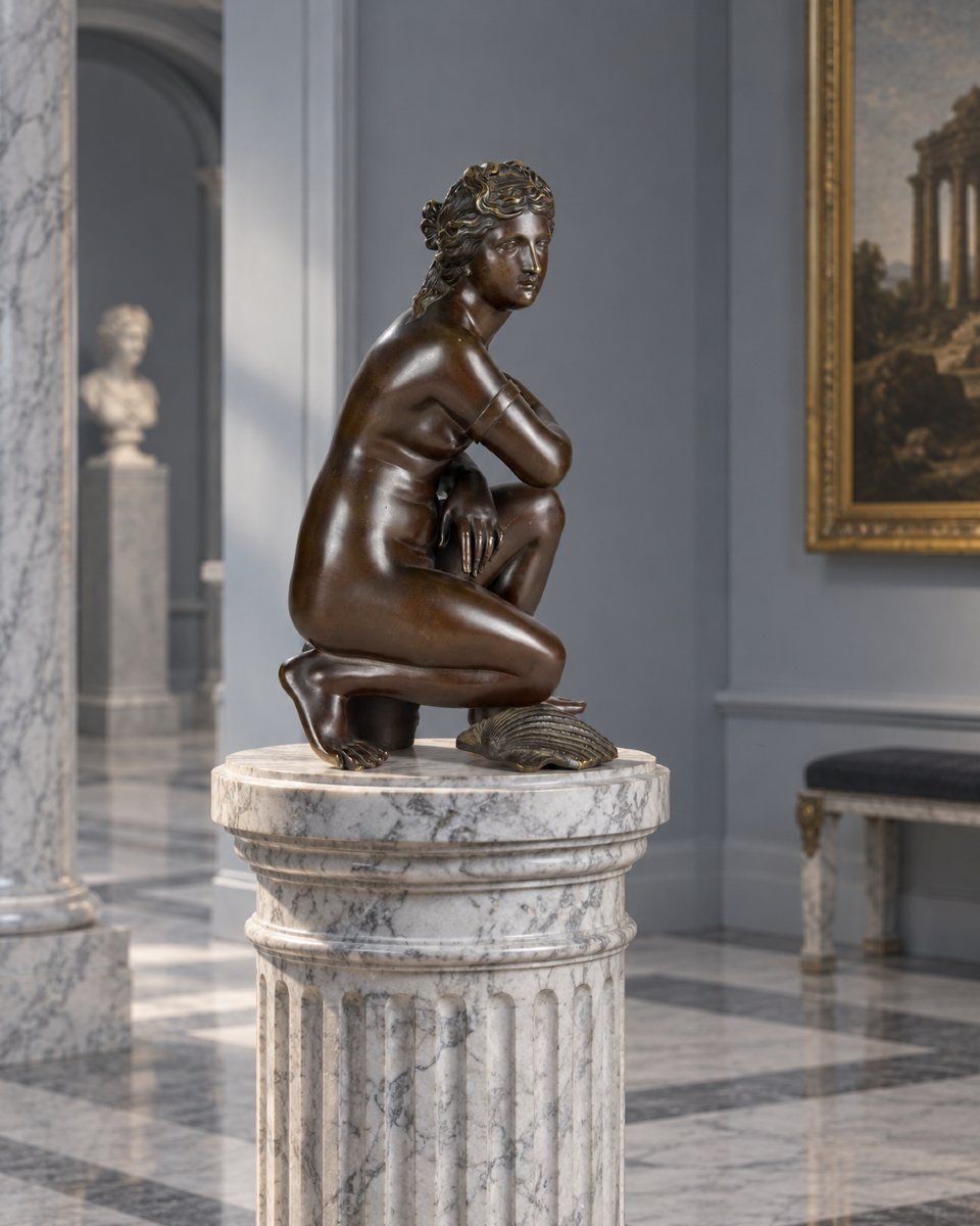 Antique Neoclassical Bronze Portrait Of A Nude Woman, "modest Venus" With Two Shells, By Coysevox, 19th Century-photo-2