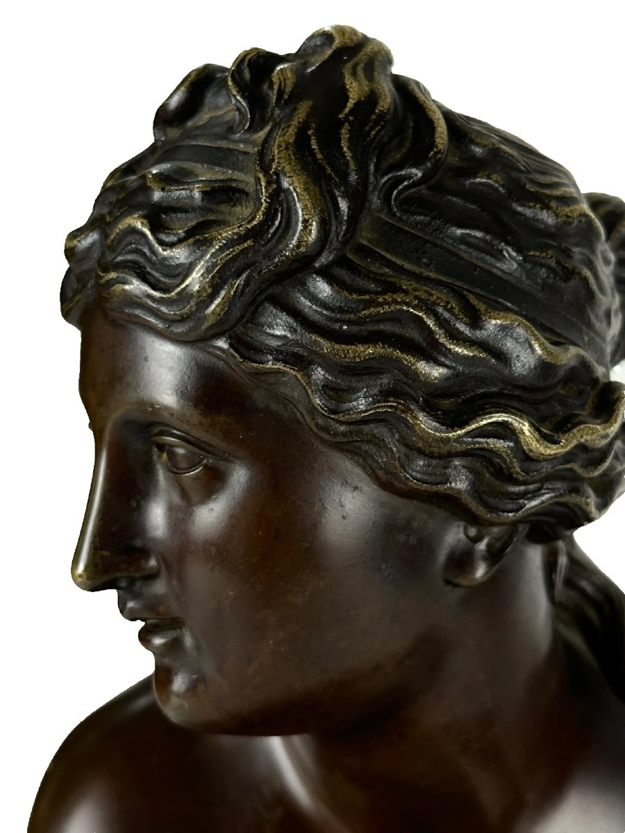 Antique Neoclassical Bronze Portrait Of A Nude Woman, "modest Venus" With Two Shells, By Coysevox, 19th Century-photo-2