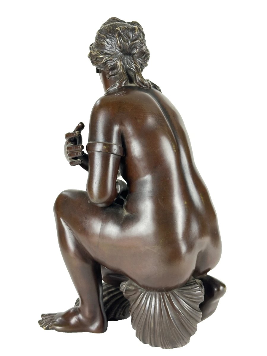 Antique Neoclassical Bronze Portrait Of A Nude Woman, "modest Venus" With Two Shells, By Coysevox, 19th Century-photo-3