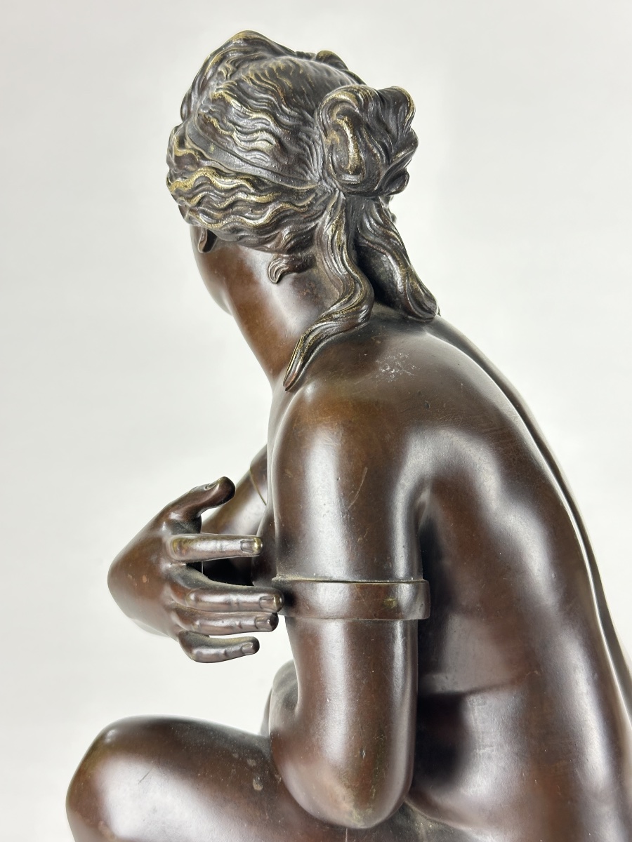 Antique Neoclassical Bronze Portrait Of A Nude Woman, "modest Venus" With Two Shells, By Coysevox, 19th Century-photo-5