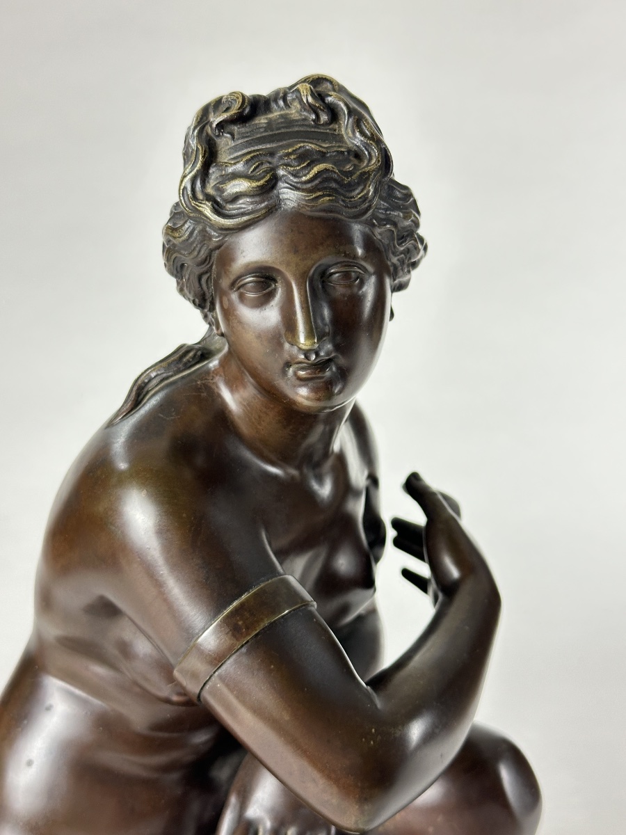 Antique Neoclassical Bronze Portrait Of A Nude Woman, "modest Venus" With Two Shells, By Coysevox, 19th Century-photo-7