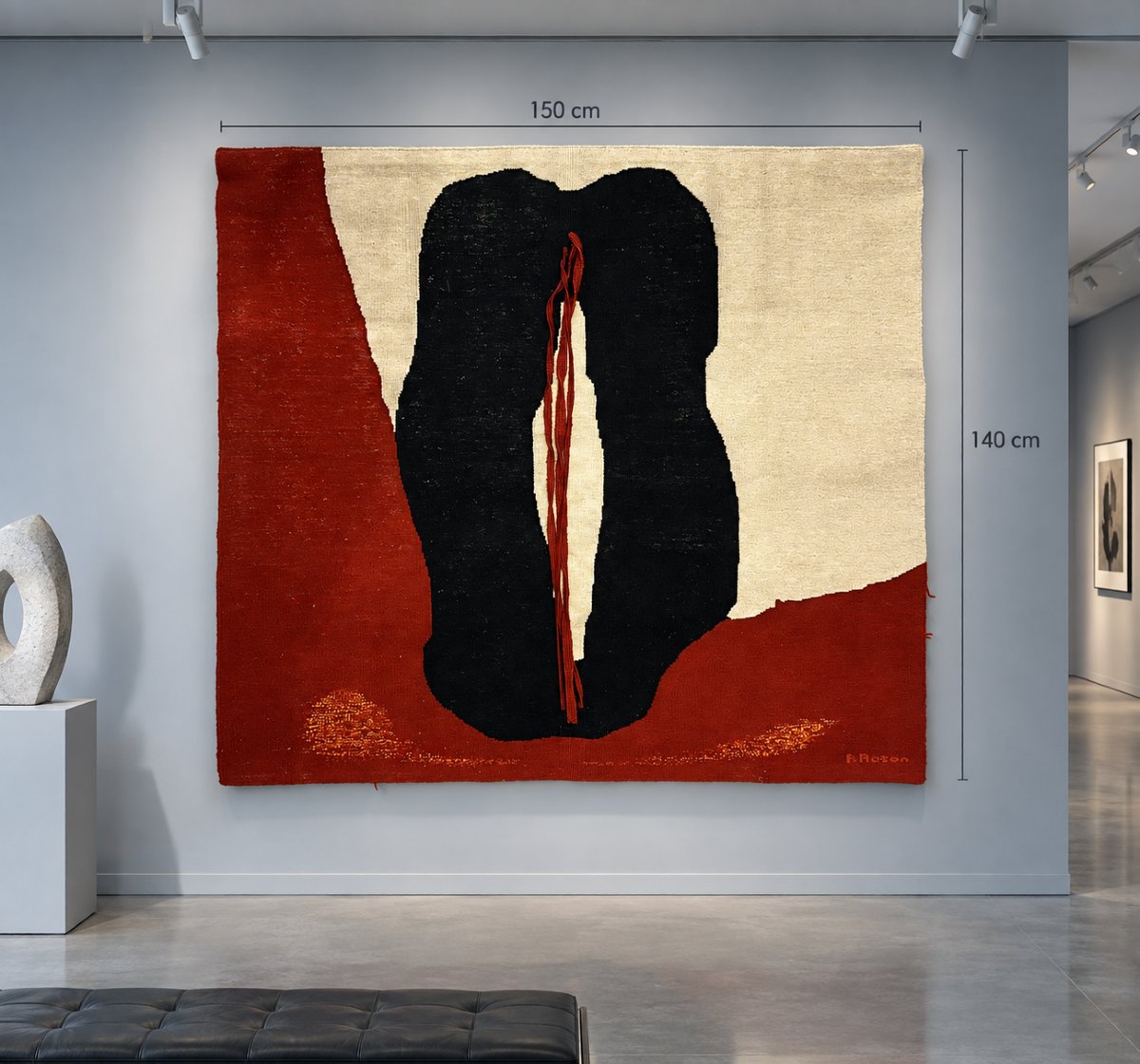 Tapisserie murale design  vintage laine abstrait style Drouin noué signé Textile-photo-2