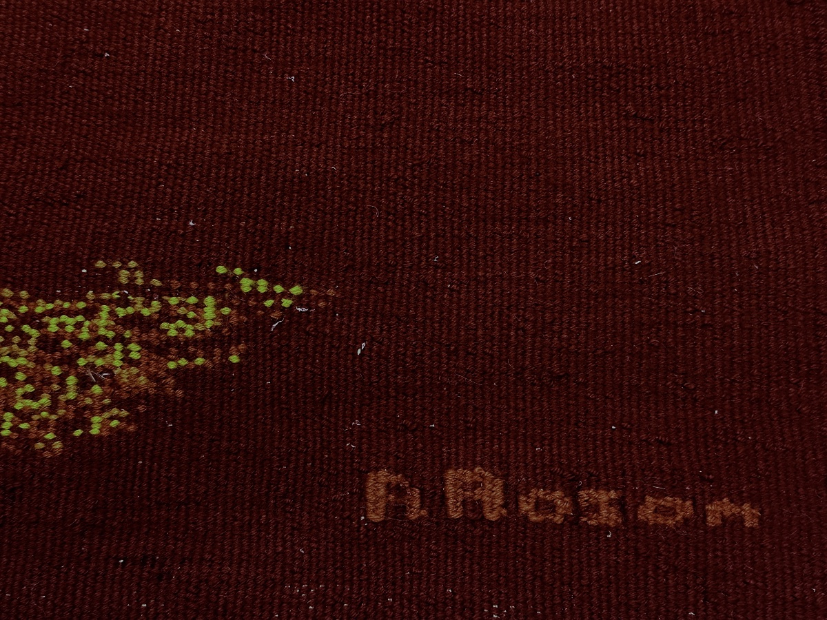 Tapisserie murale design  vintage laine abstrait style Drouin noué signé Textile-photo-4