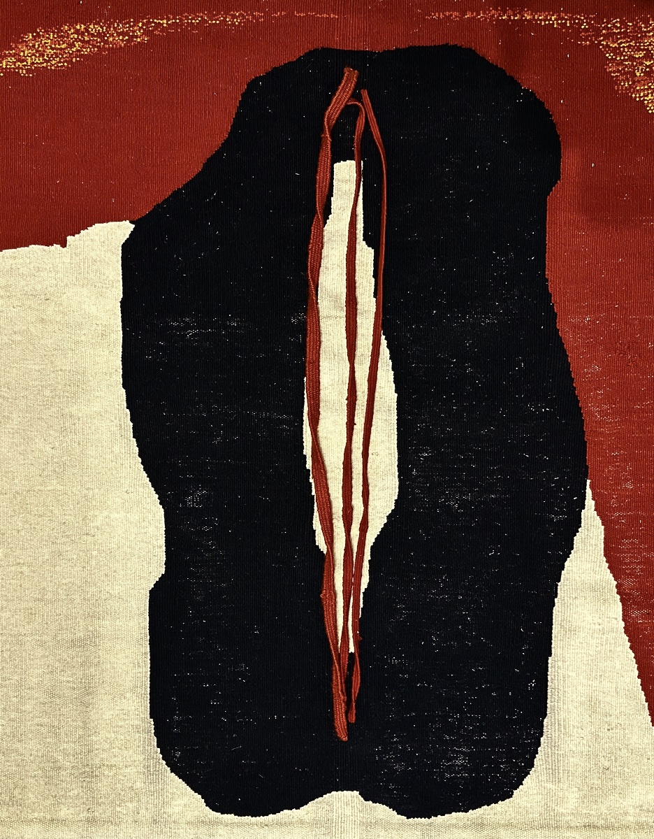 Tapisserie murale design  vintage laine abstrait style Drouin noué signé Textile-photo-2