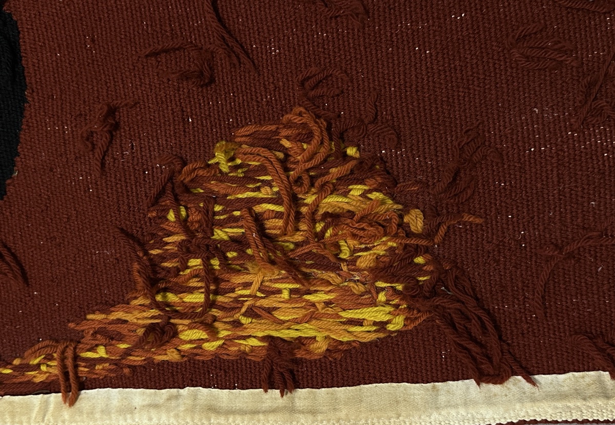 Tapisserie murale design  vintage laine abstrait style Drouin noué signé Textile-photo-3