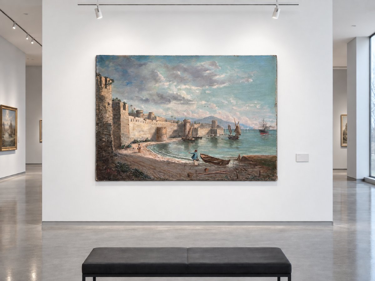 Joseph  Trogher Tableau  paysage ottoman vue du Levant Saint Jean d'acre Palestine Lyon -photo-2