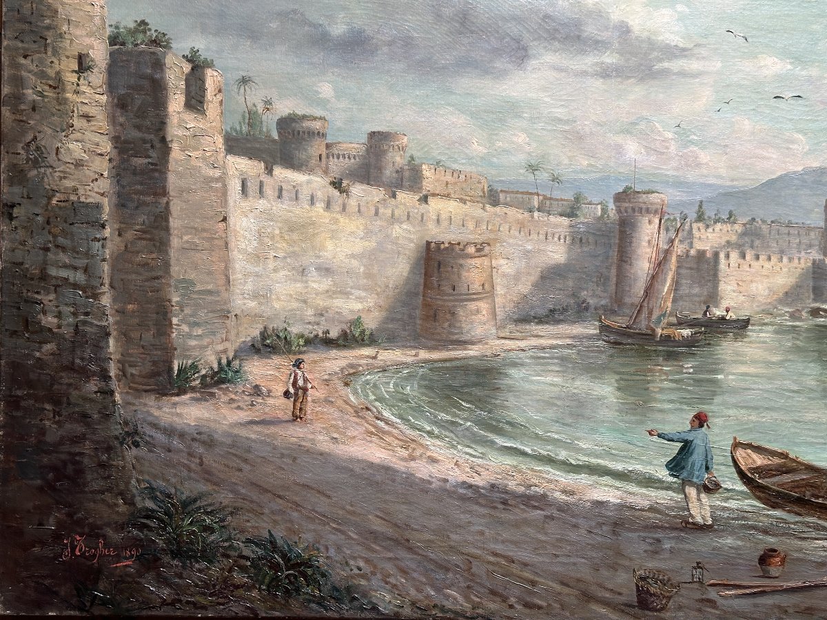 Joseph  Trogher Tableau  paysage ottoman vue du Levant Saint Jean d'acre Palestine Lyon -photo-7