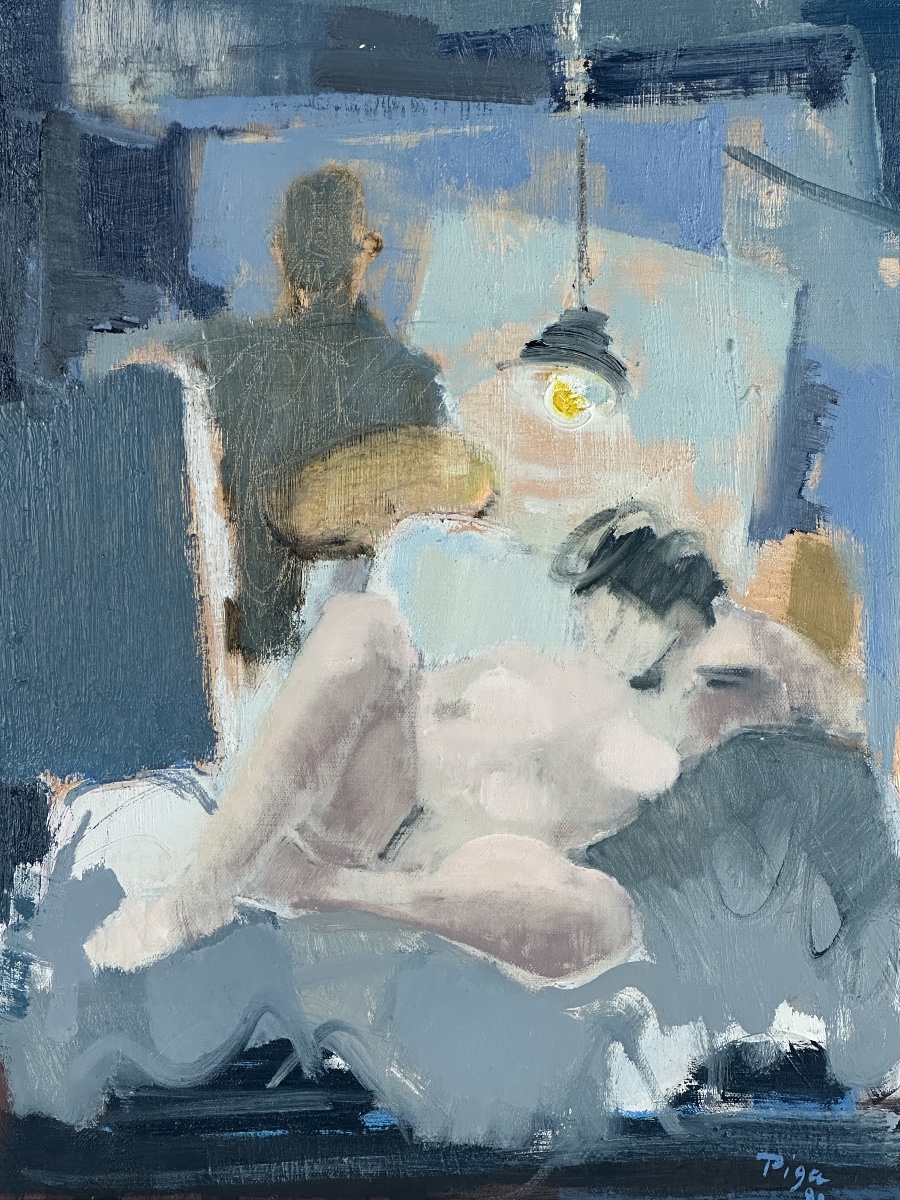 Bernard Piga  Erotic Painting Depicting The Painter And His Model In The Studio   Hst Frame XX-photo-3