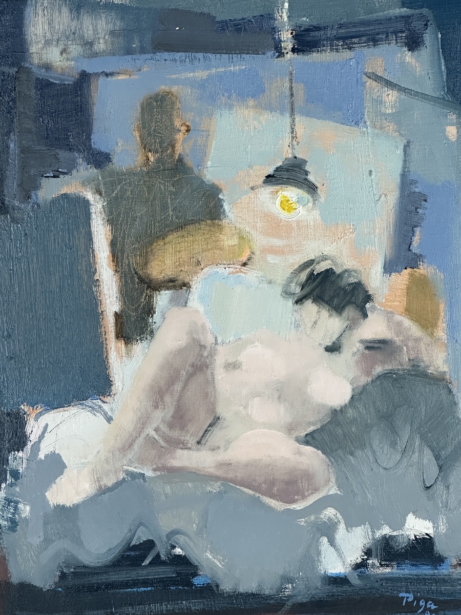 Bernard Piga  Erotic Painting Depicting The Painter And His Model In The Studio   Hst Frame XX-photo-5