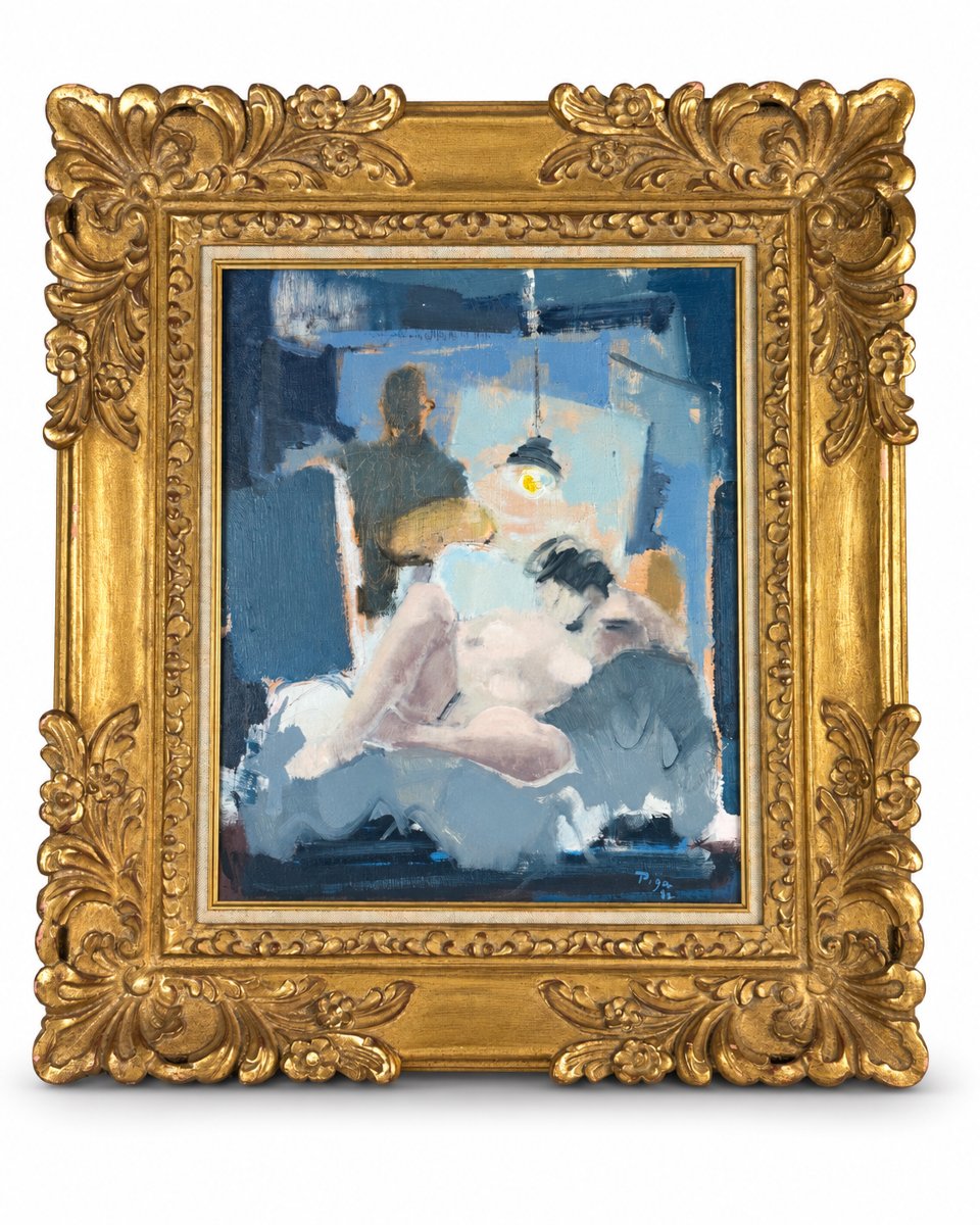 Bernard Piga  Erotic Painting Depicting The Painter And His Model In The Studio   Hst Frame XX