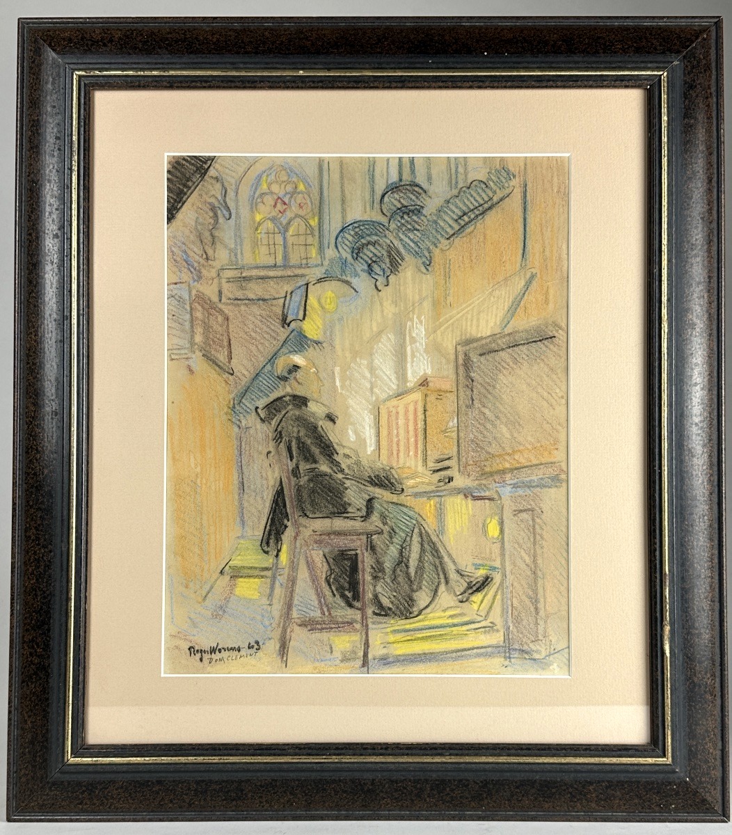 Portrait du musicien Dom Clément Jacob jouant l’orgue de l’ abbaye d'En-Calcat Roger Worms 1943-photo-3