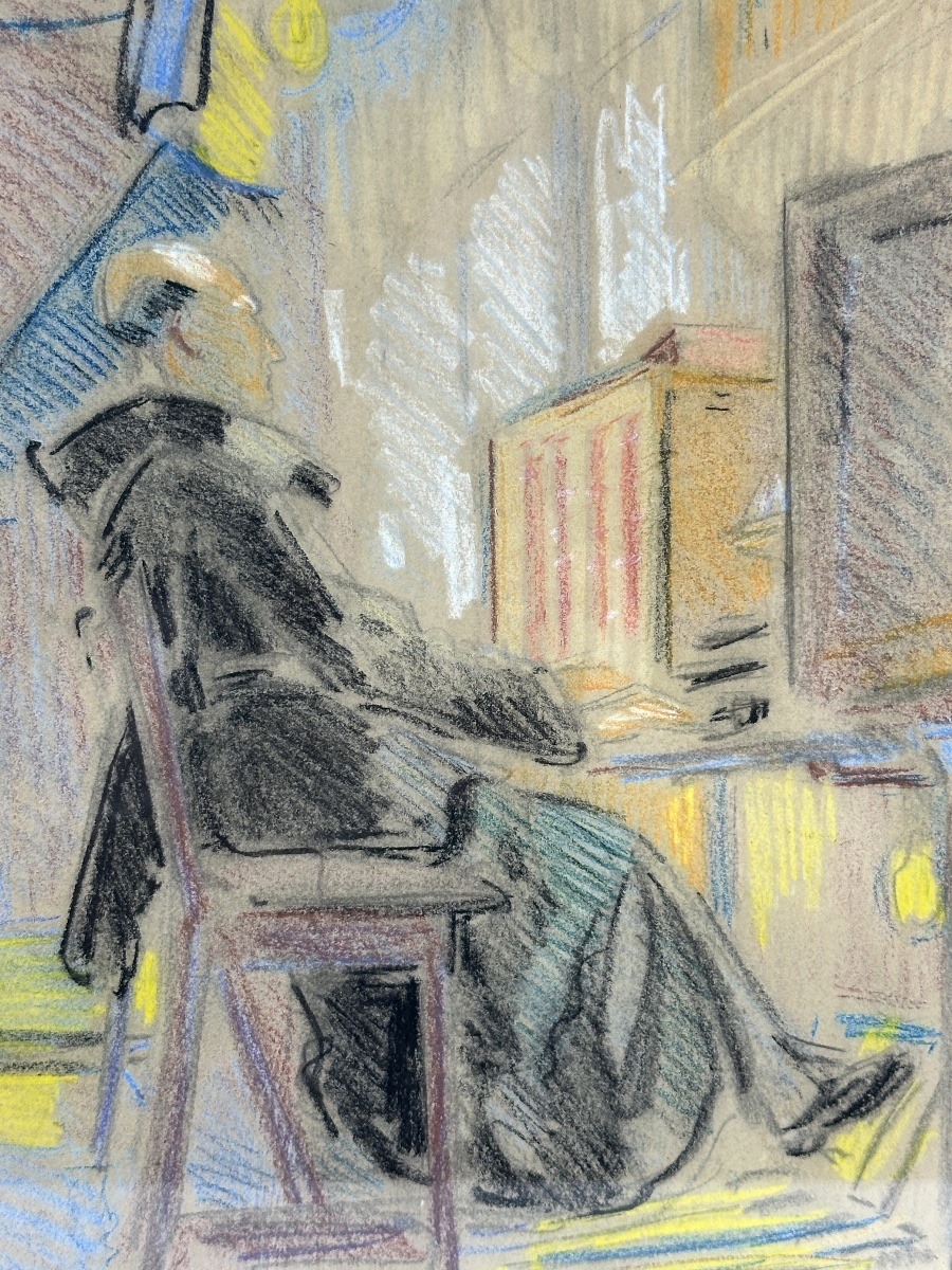 Portrait du musicien Dom Clément Jacob jouant l’orgue de l’ abbaye d'En-Calcat Roger Worms 1943