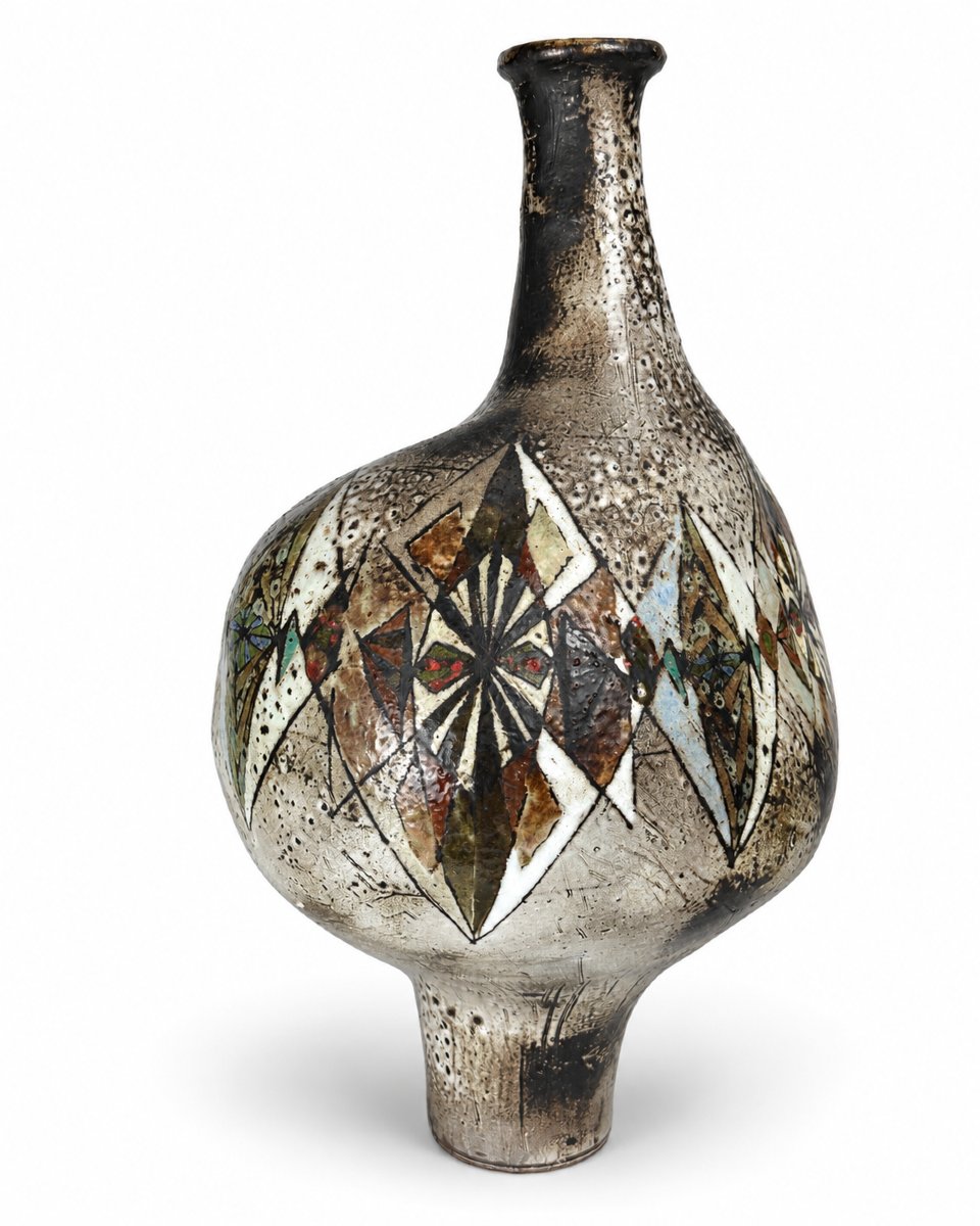 Paul Quéré  Large, Free-form Ceramic Vase, Signed In Vallauris, 1960, Glazed, 52 Cm, Vintage Design-photo-4