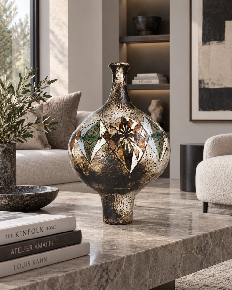 Paul Quéré  Large, Free-form Ceramic Vase, Signed In Vallauris, 1960, Glazed, 52 Cm, Vintage Design-photo-2