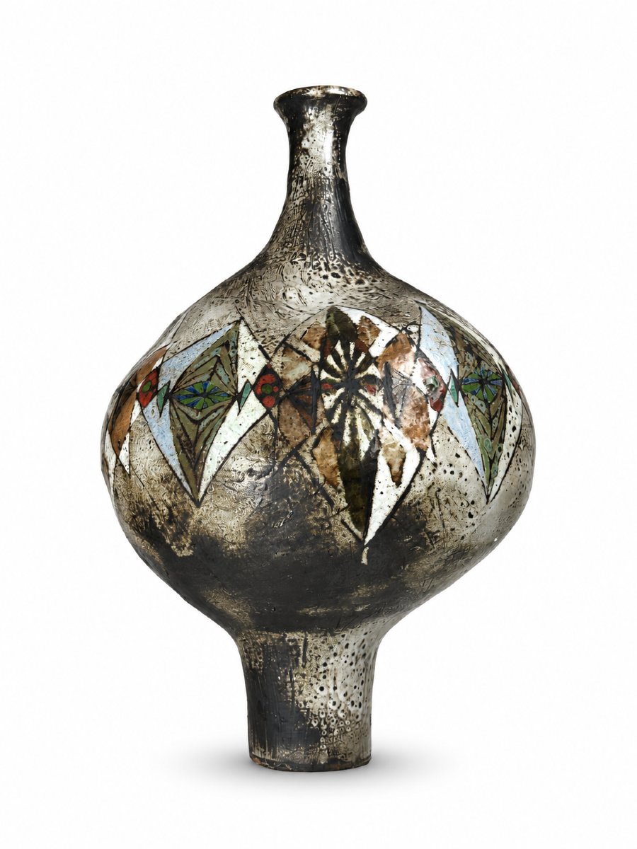 Paul Quéré  Large, Free-form Ceramic Vase, Signed In Vallauris, 1960, Glazed, 52 Cm, Vintage Design