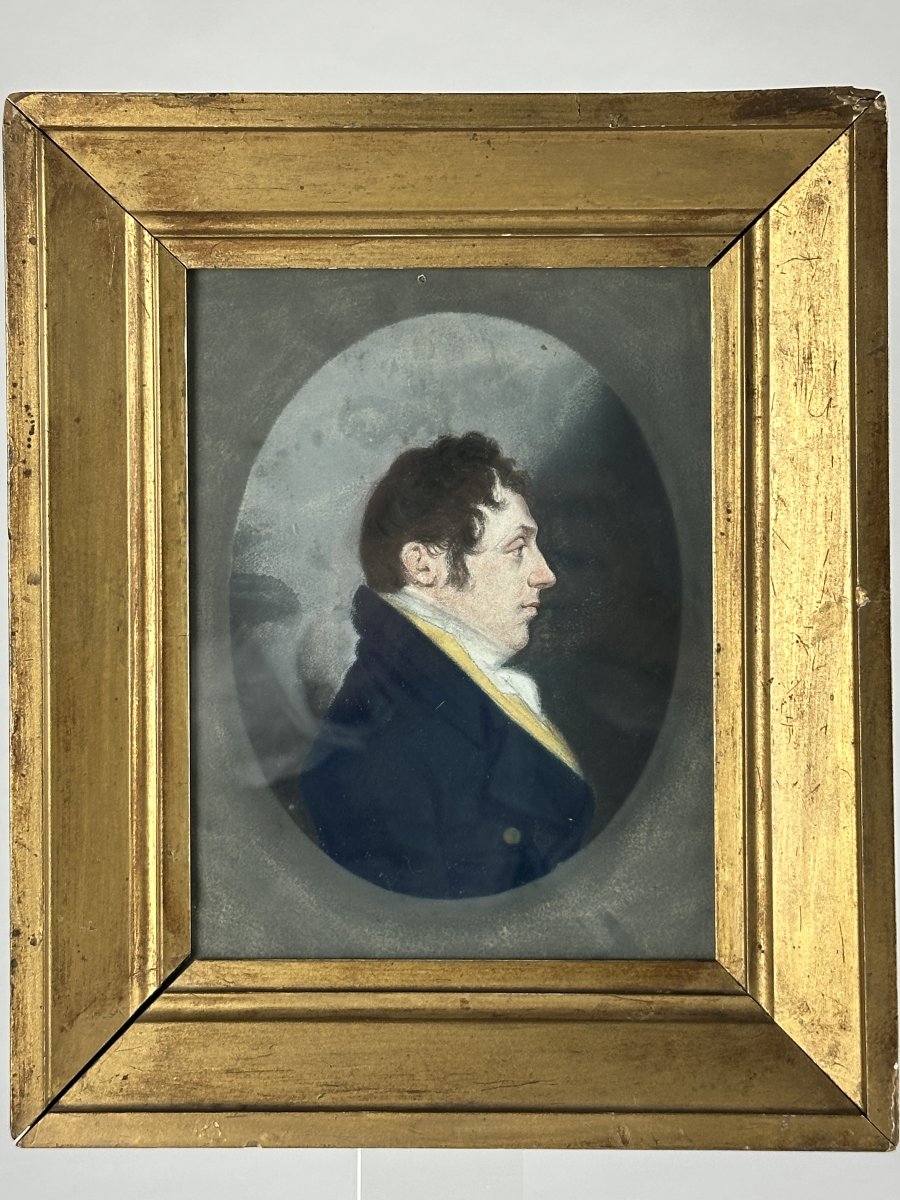 Gerrit Schipper (attr) Dessin portrait d'homme Dandy profil costume pastel  ovale Directoire -photo-2