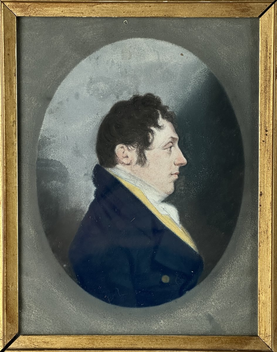Gerrit Schipper (attr) Dessin portrait d'homme Dandy profil costume pastel  ovale Directoire -photo-4