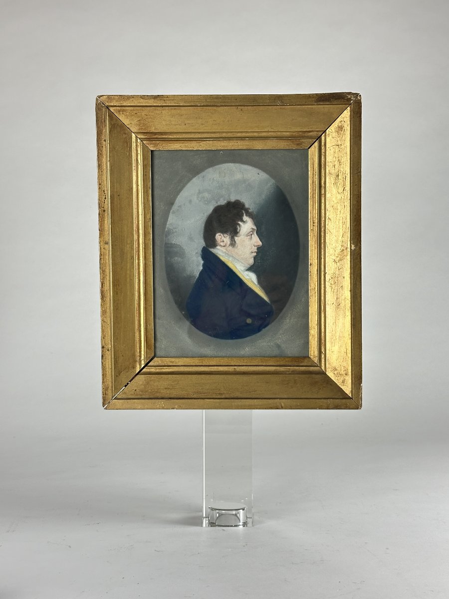 Gerrit Schipper (attr) Dessin portrait d'homme Dandy profil costume pastel  ovale Directoire -photo-2