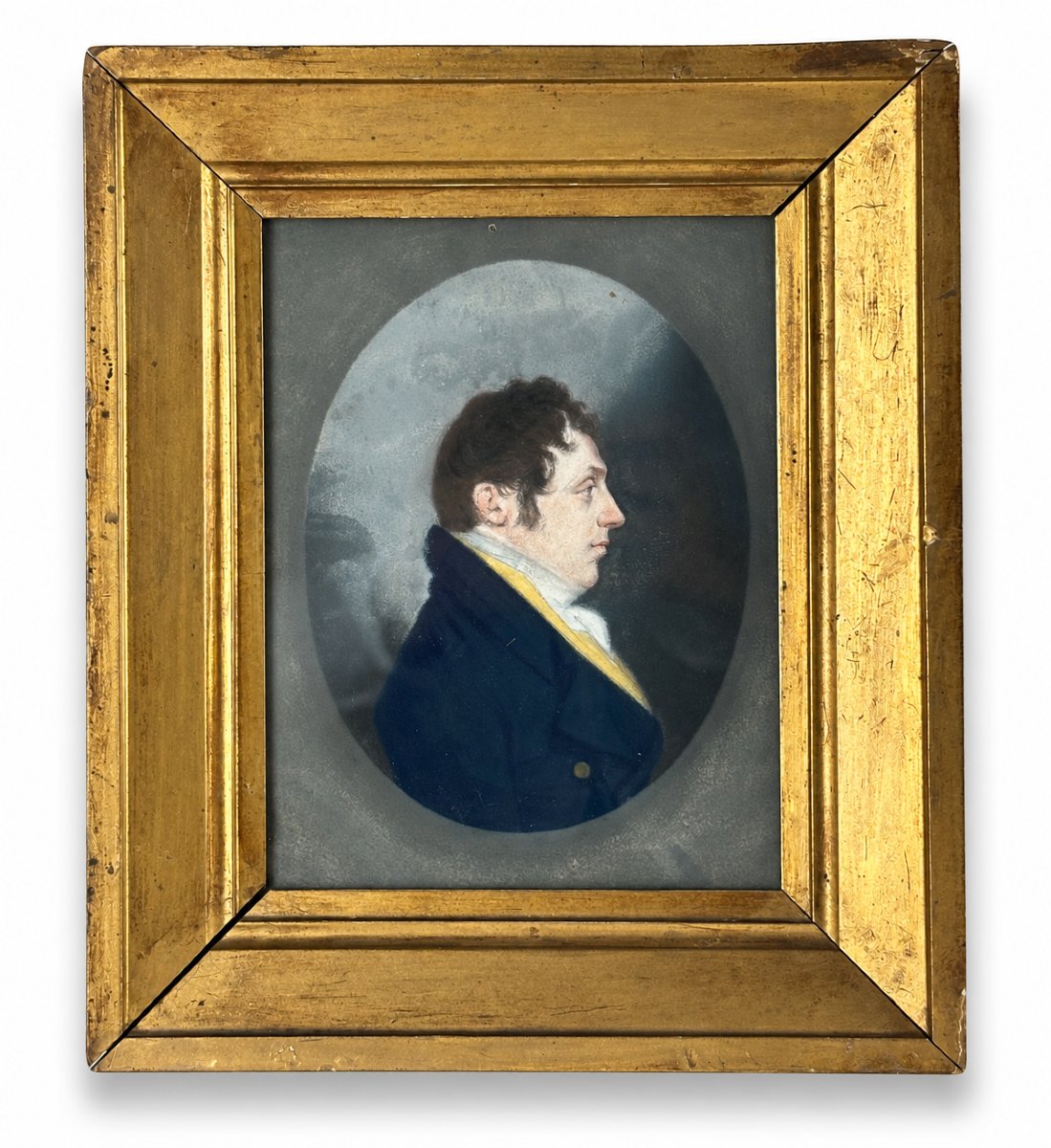 Gerrit Schipper (attr) Dessin portrait d'homme Dandy profil costume pastel  ovale Directoire 