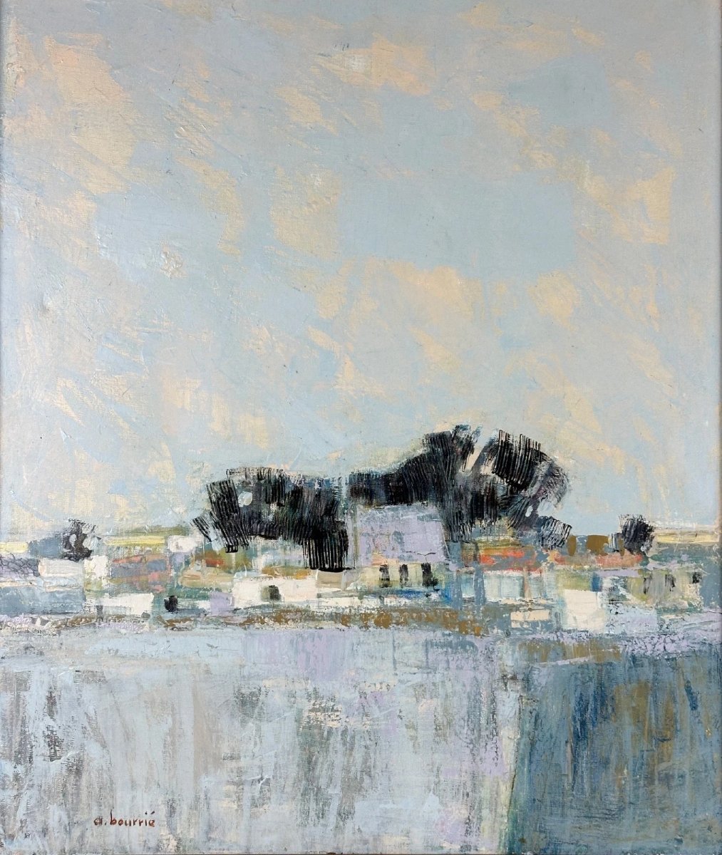 André Bourrié  tableau Paysage de Bretagne Vendée village au bord de l'eau  Marine synthétique-photo-3