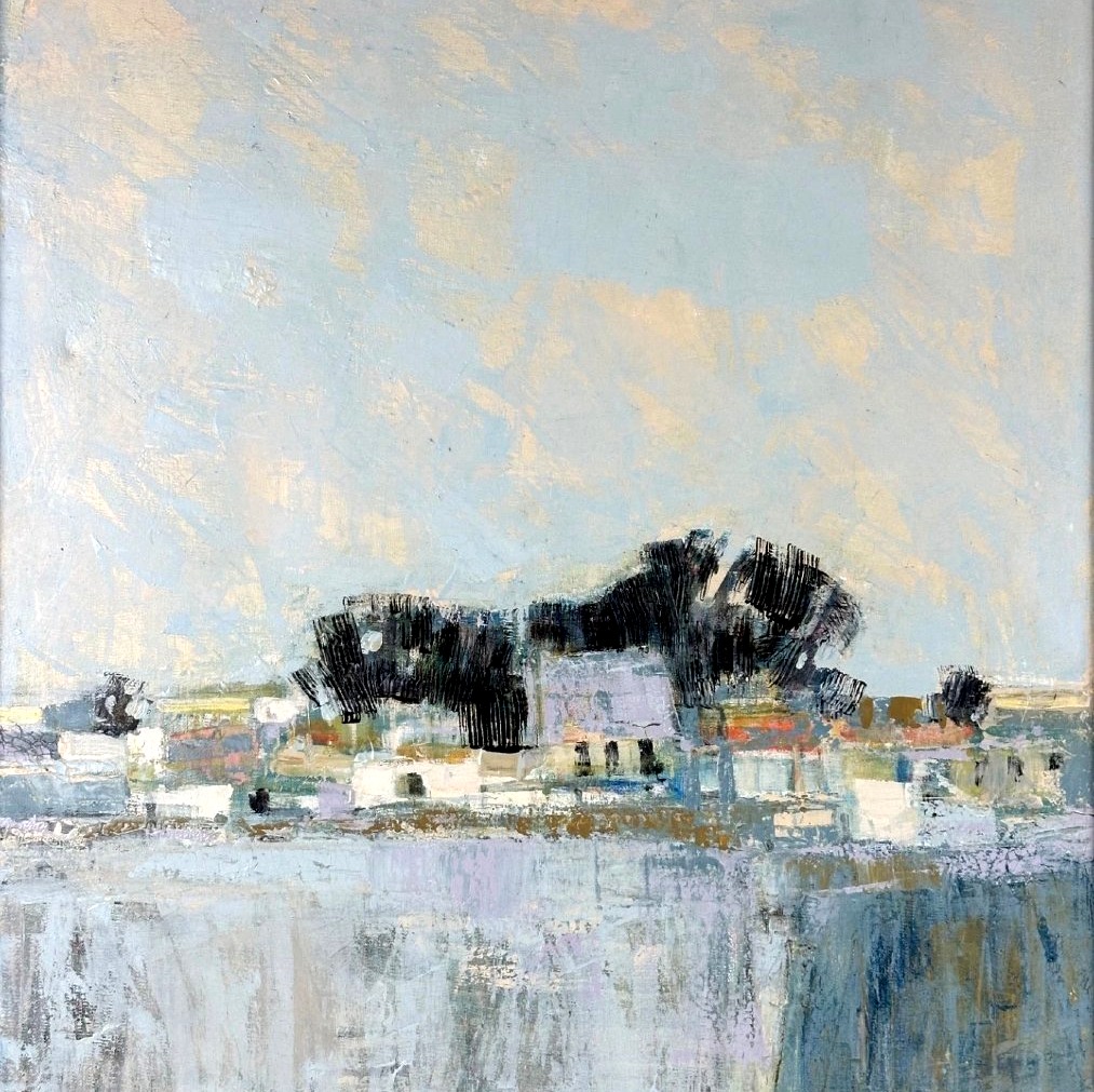 André Bourrié  tableau Paysage de Bretagne Vendée village au bord de l'eau  Marine synthétique