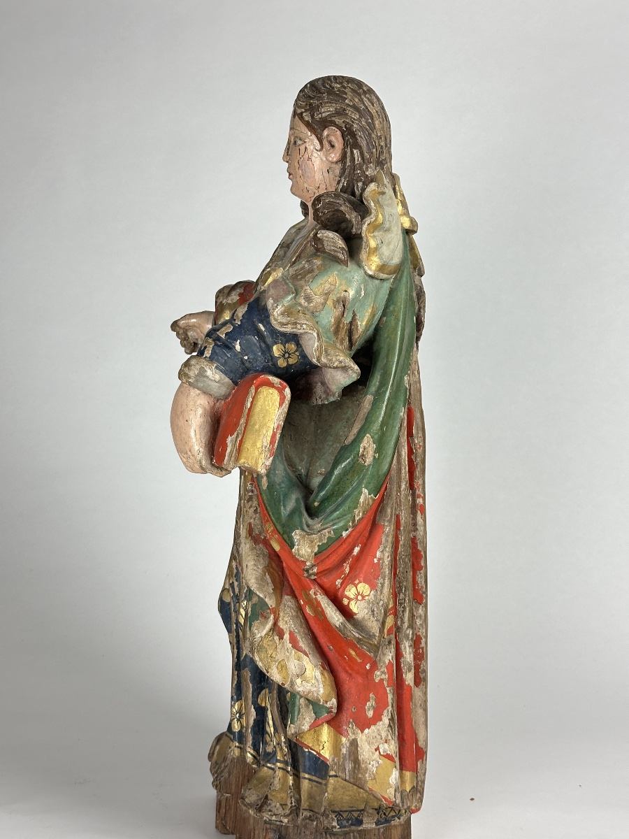 Large 18th-century Colonial Baroque Sculpture Depicting Saint South America, Carved Gilded Wood-photo-1