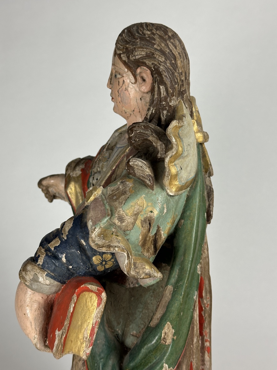 Large 18th-century Colonial Baroque Sculpture Depicting Saint South America, Carved Gilded Wood-photo-2