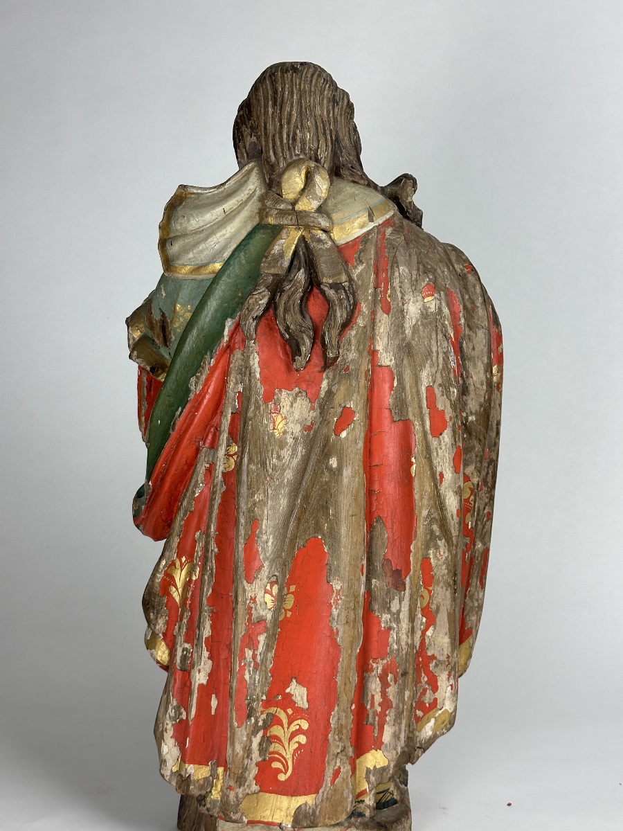 Large 18th-century Colonial Baroque Sculpture Depicting Saint South America, Carved Gilded Wood-photo-3