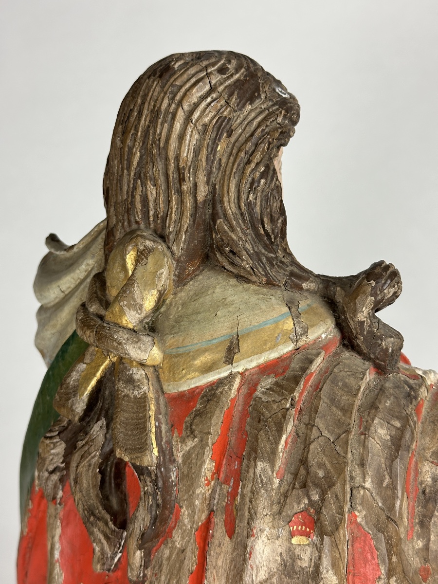 Large 18th-century Colonial Baroque Sculpture Depicting Saint South America, Carved Gilded Wood-photo-5