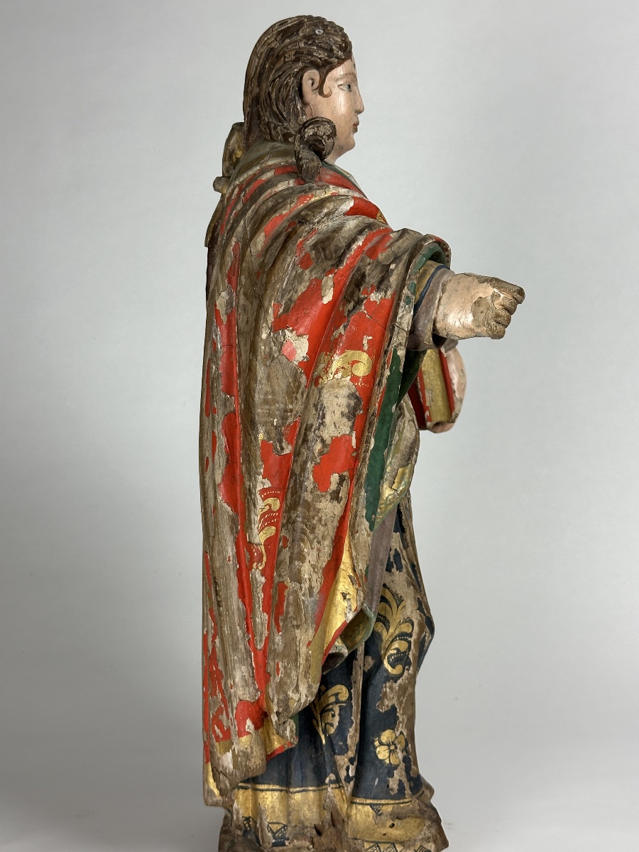 Large 18th-century Colonial Baroque Sculpture Depicting Saint South America, Carved Gilded Wood-photo-6