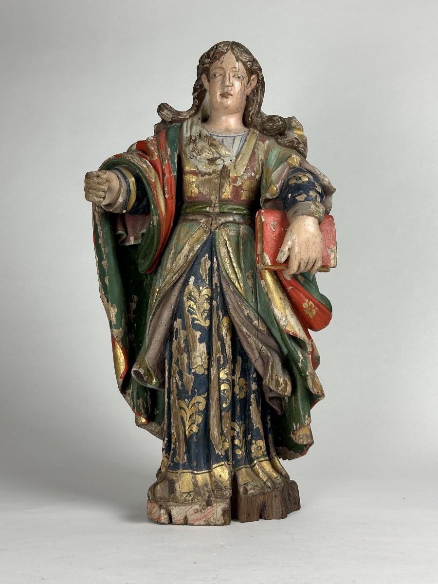 Large 18th-century Colonial Baroque Sculpture Depicting Saint South America, Carved Gilded Wood-photo-7