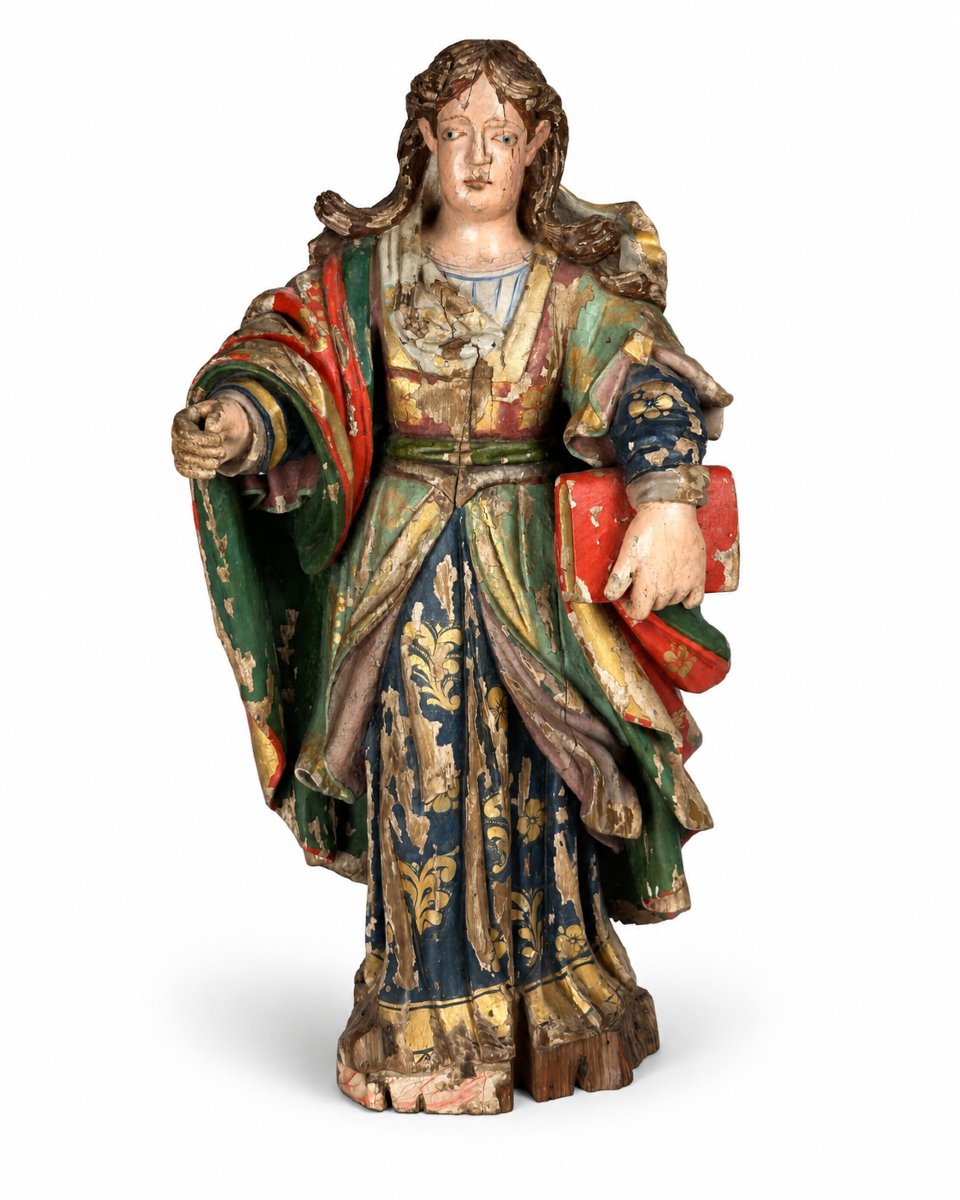Large 18th-century Colonial Baroque Sculpture Depicting Saint South America, Carved Gilded Wood