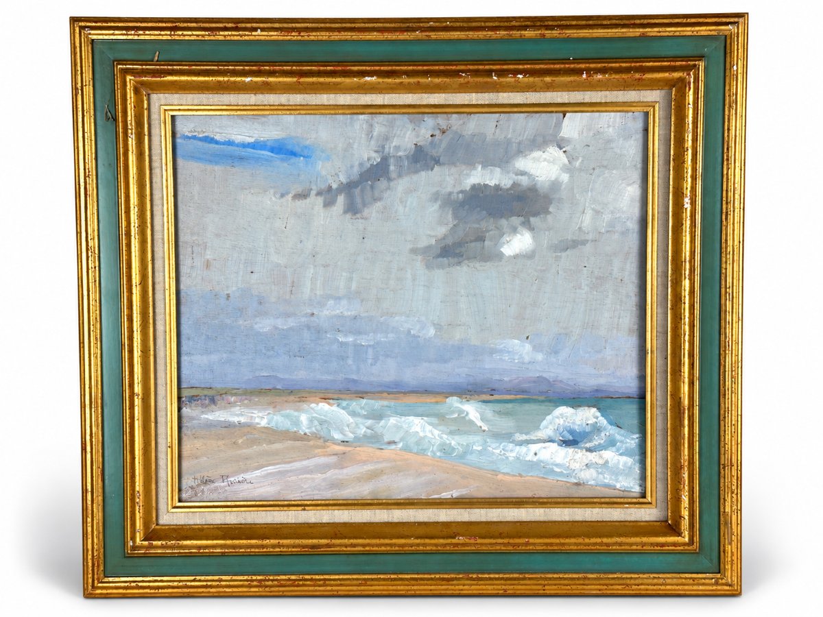 Hélène Rivière  Tableau étude de Ciel   plage Bord de mer  vagues Art déco Marine 