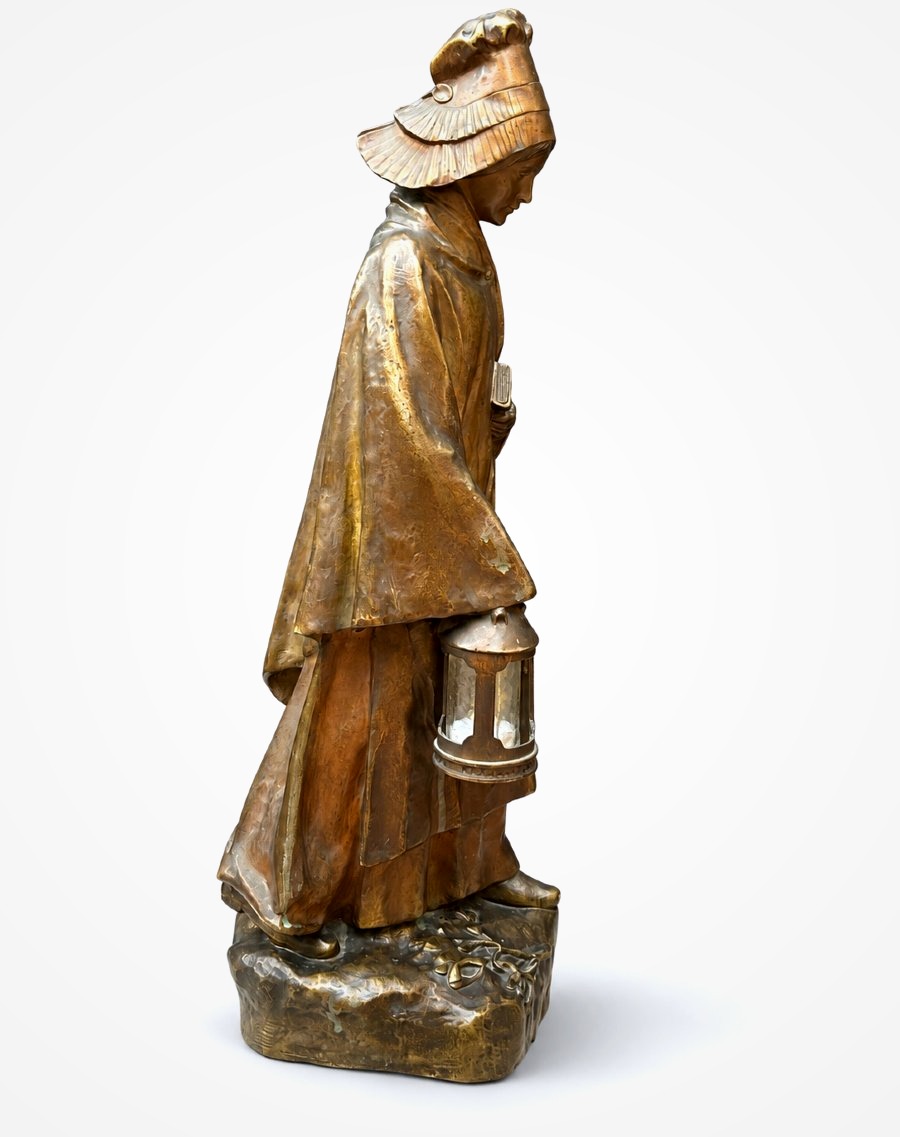 Albert Louis Joseph Guérin  Breton Pont-aven Art Nouveau Lantern Symbolist Bronze Sculpture-photo-3