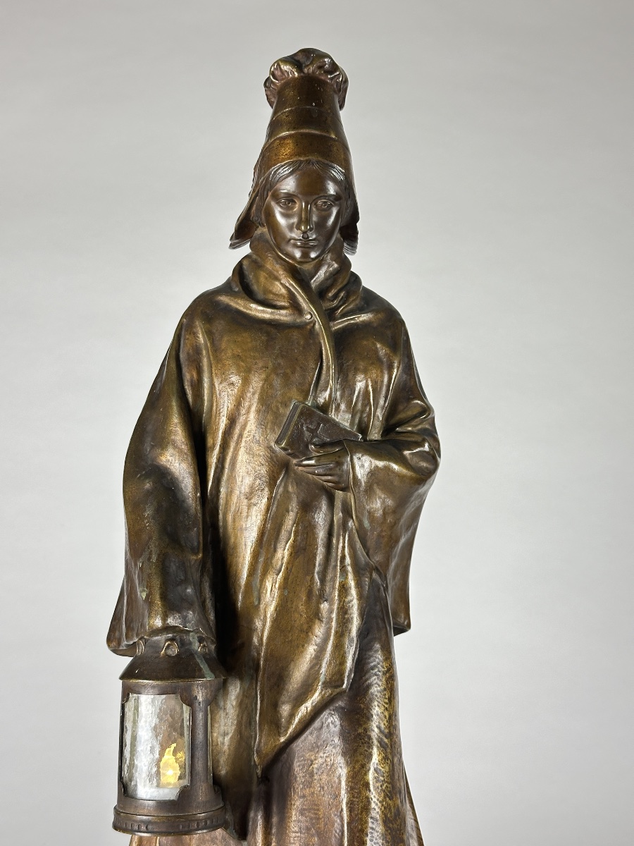 Albert Louis Joseph Guérin  Breton Pont-aven Art Nouveau Lantern Symbolist Bronze Sculpture-photo-1