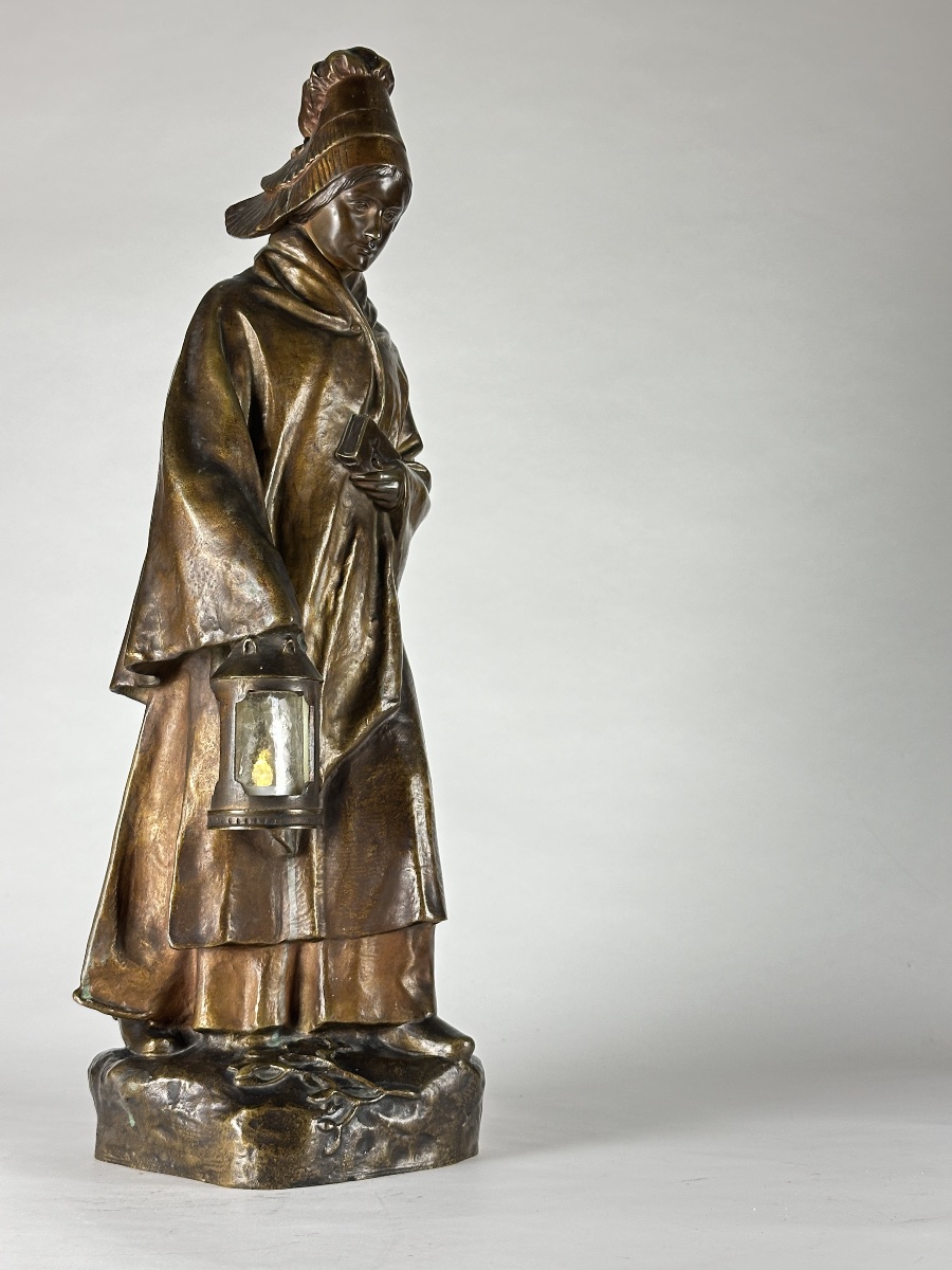 Albert Louis Joseph Guérin  Breton Pont-aven Art Nouveau Lantern Symbolist Bronze Sculpture-photo-2