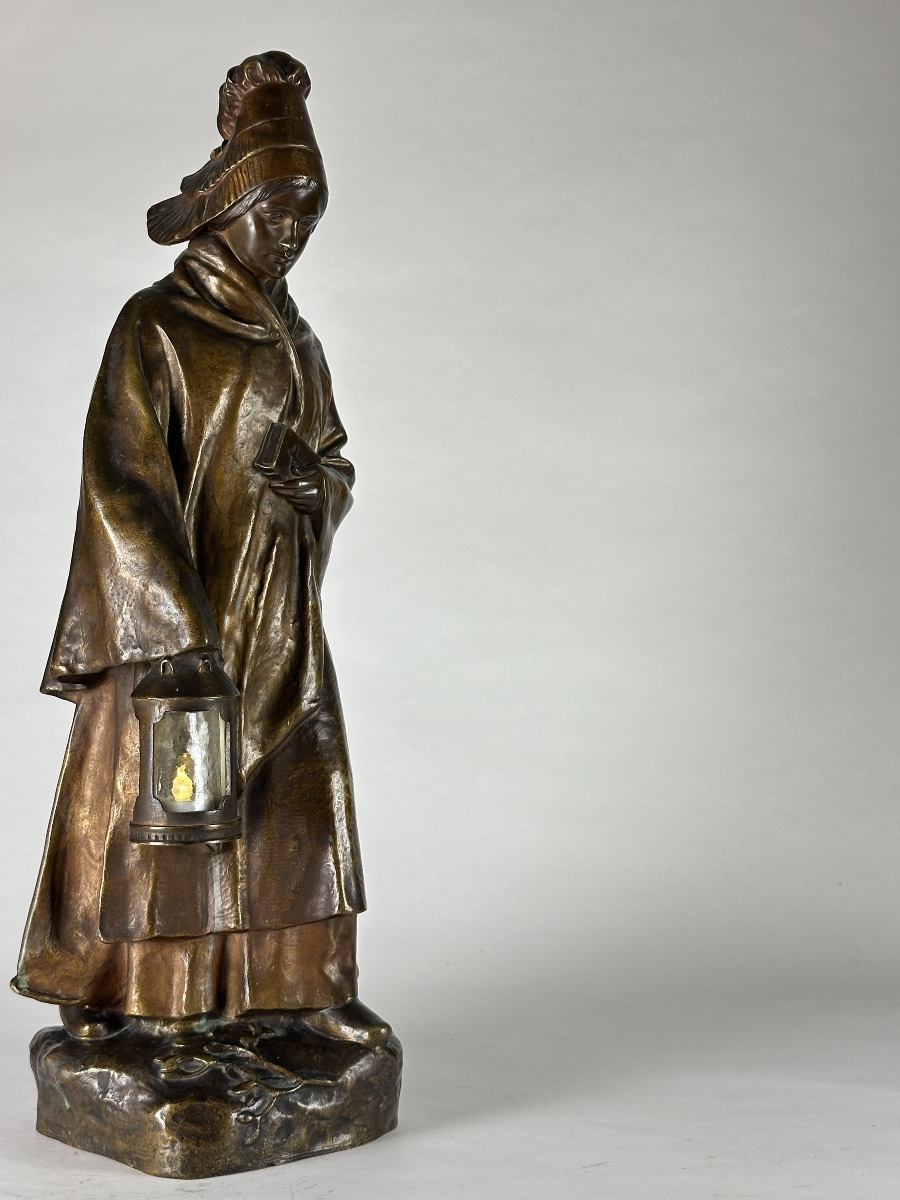 Albert Louis Joseph Guérin  Breton Pont-aven Art Nouveau Lantern Symbolist Bronze Sculpture-photo-4