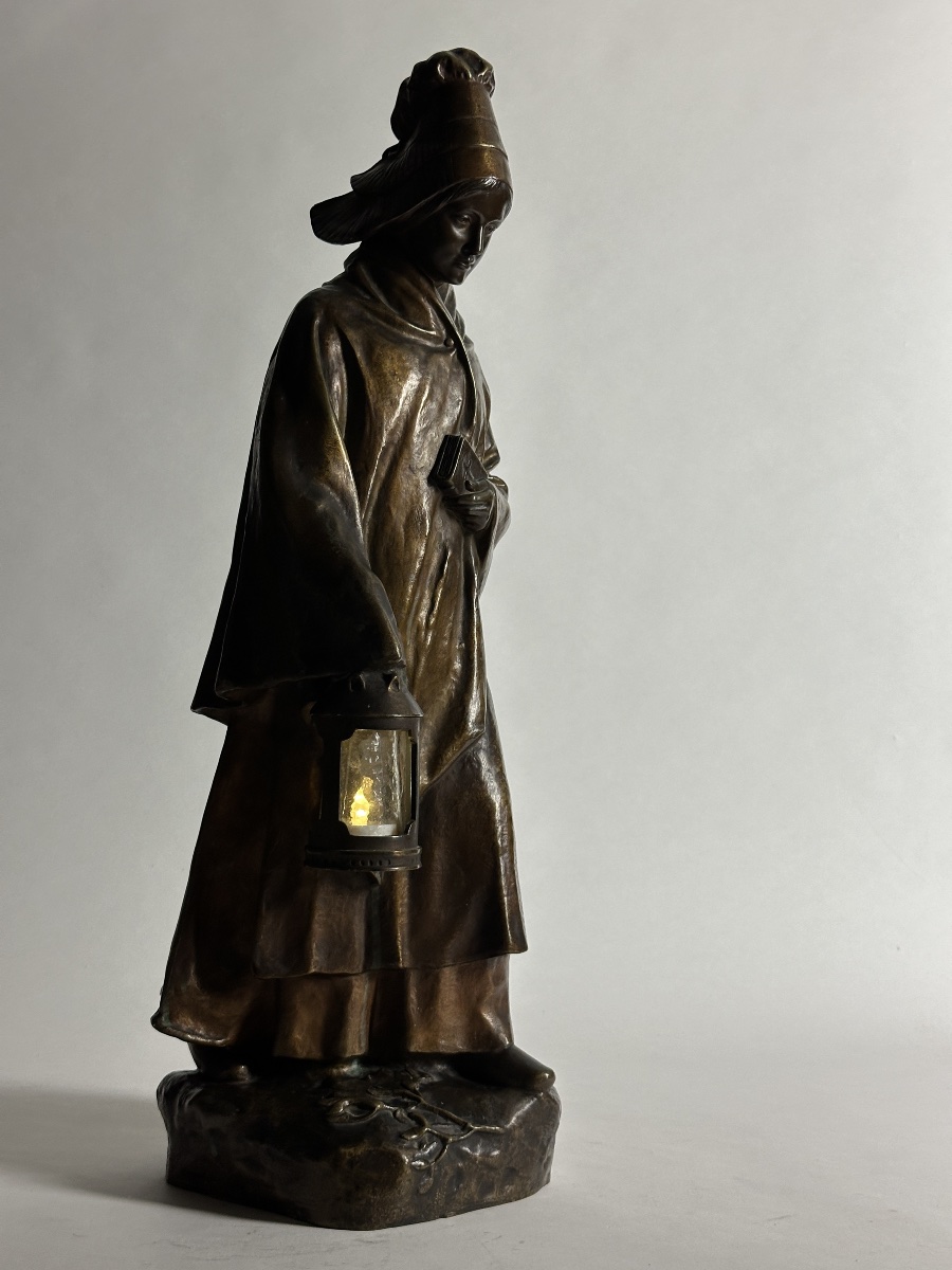 Albert Louis Joseph Guérin  Breton Pont-aven Art Nouveau Lantern Symbolist Bronze Sculpture-photo-7