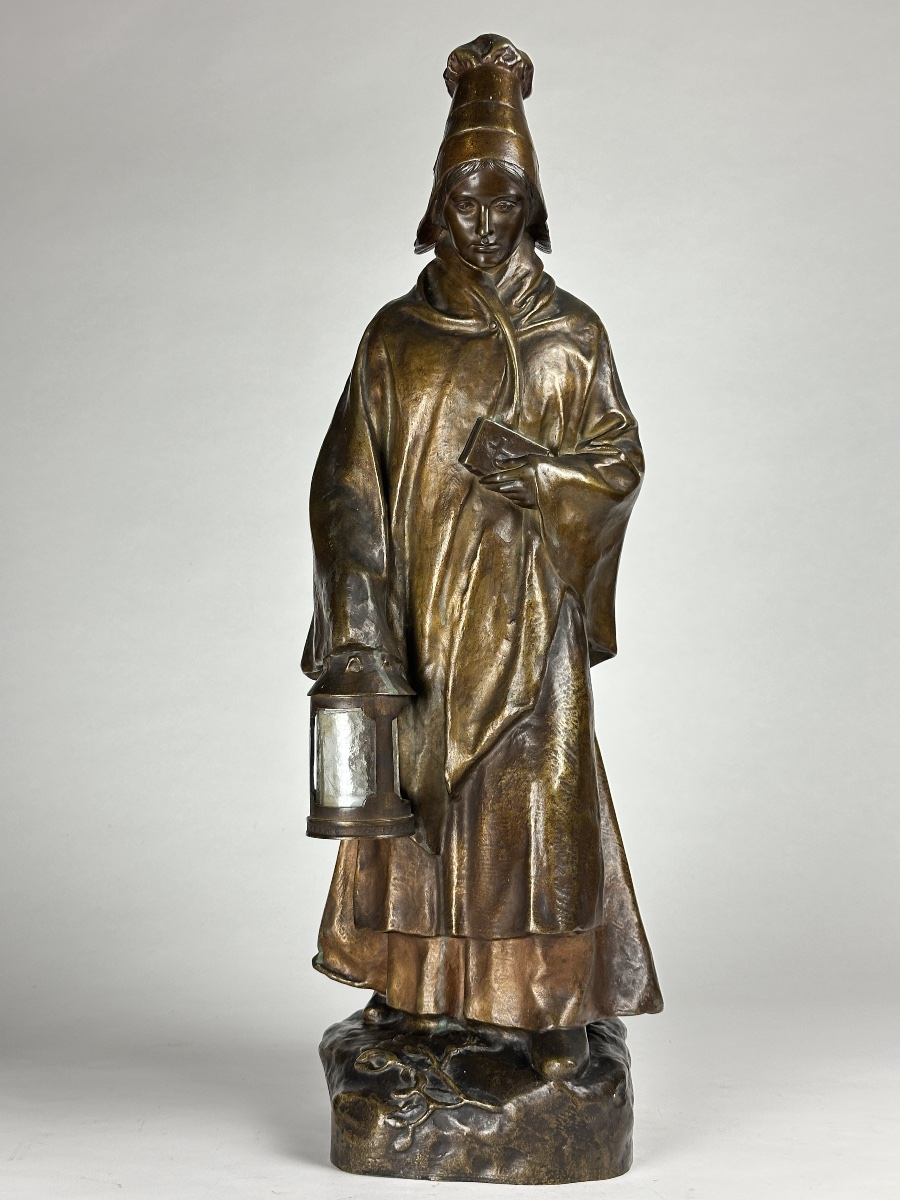 Albert Louis Joseph Guérin  Breton Pont-aven Art Nouveau Lantern Symbolist Bronze Sculpture